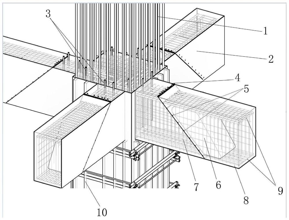 Steel reinforced concrete column-beam joint concrete pouring construction method