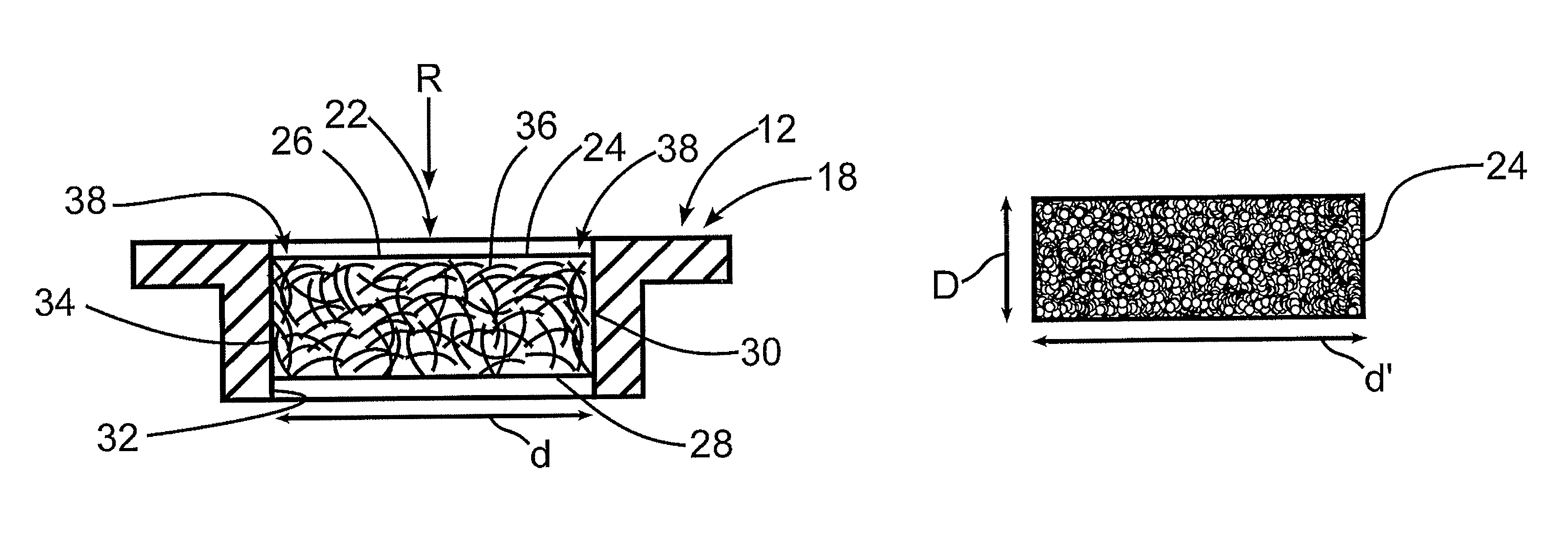 Pressure release device for housings with flameproof encapsulation with porous body having interference fit