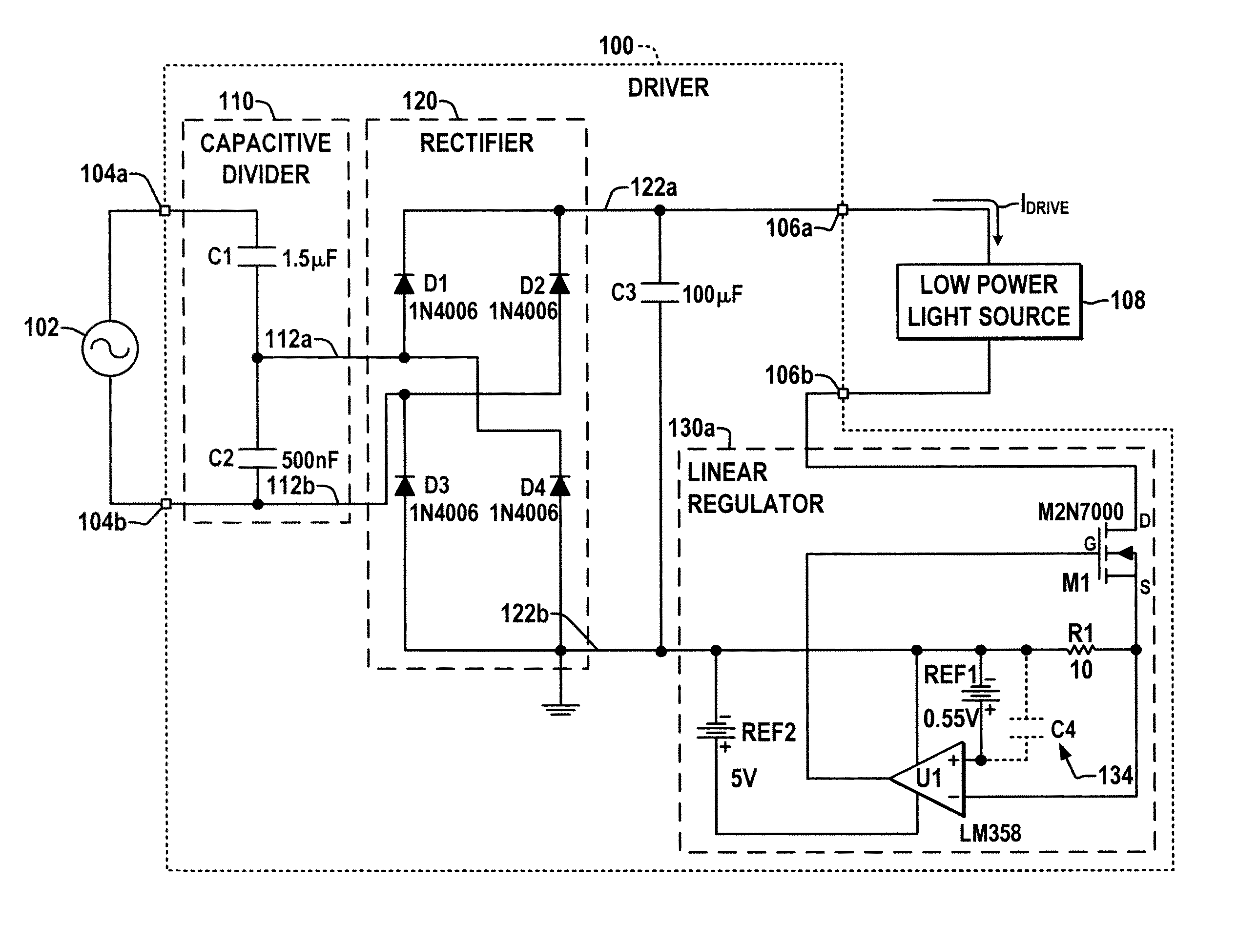 High efficiency low power capacitor charged DC driver