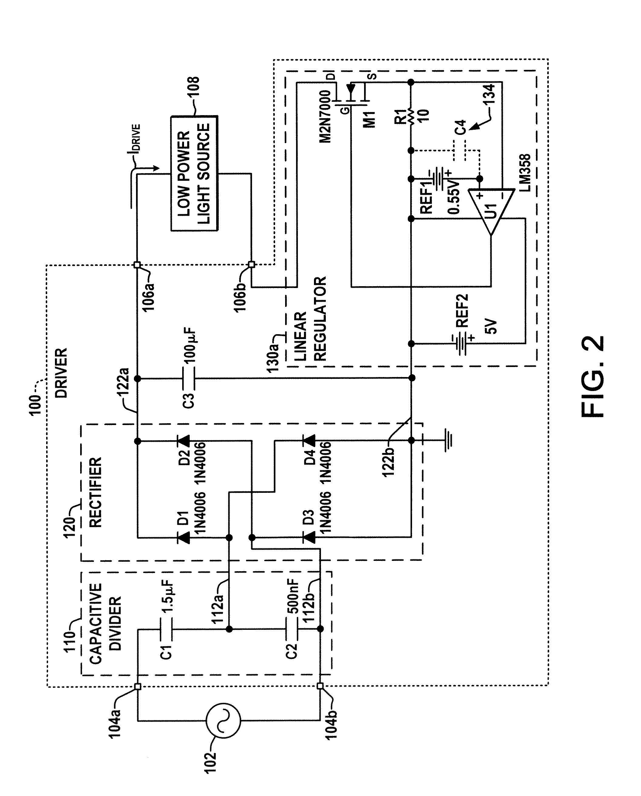 High efficiency low power capacitor charged DC driver