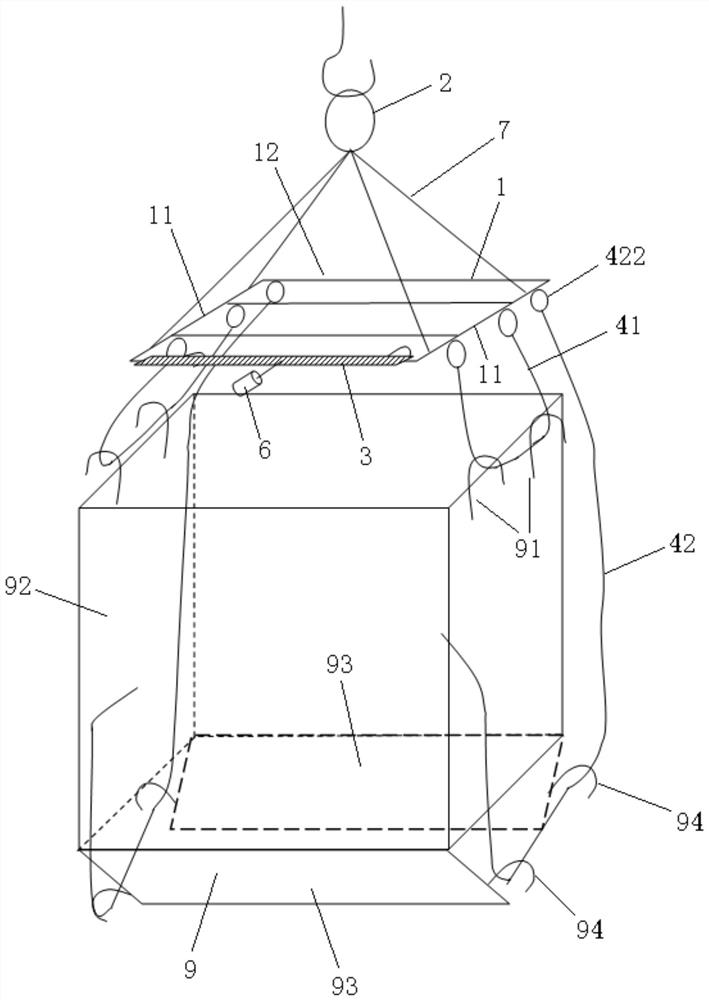 Special lifting appliance used for lifting material box with opened bottom and lifting method