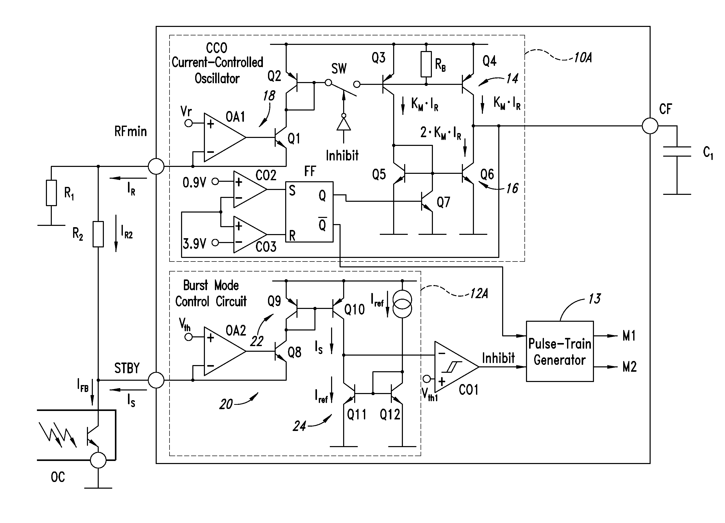 Burst-mode control method for low input power consumption in resonant converters and related control device