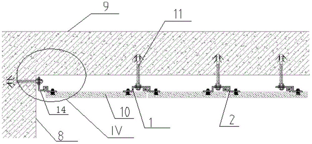 Combined type ceiling hanging part and wood veneer ceiling installing process