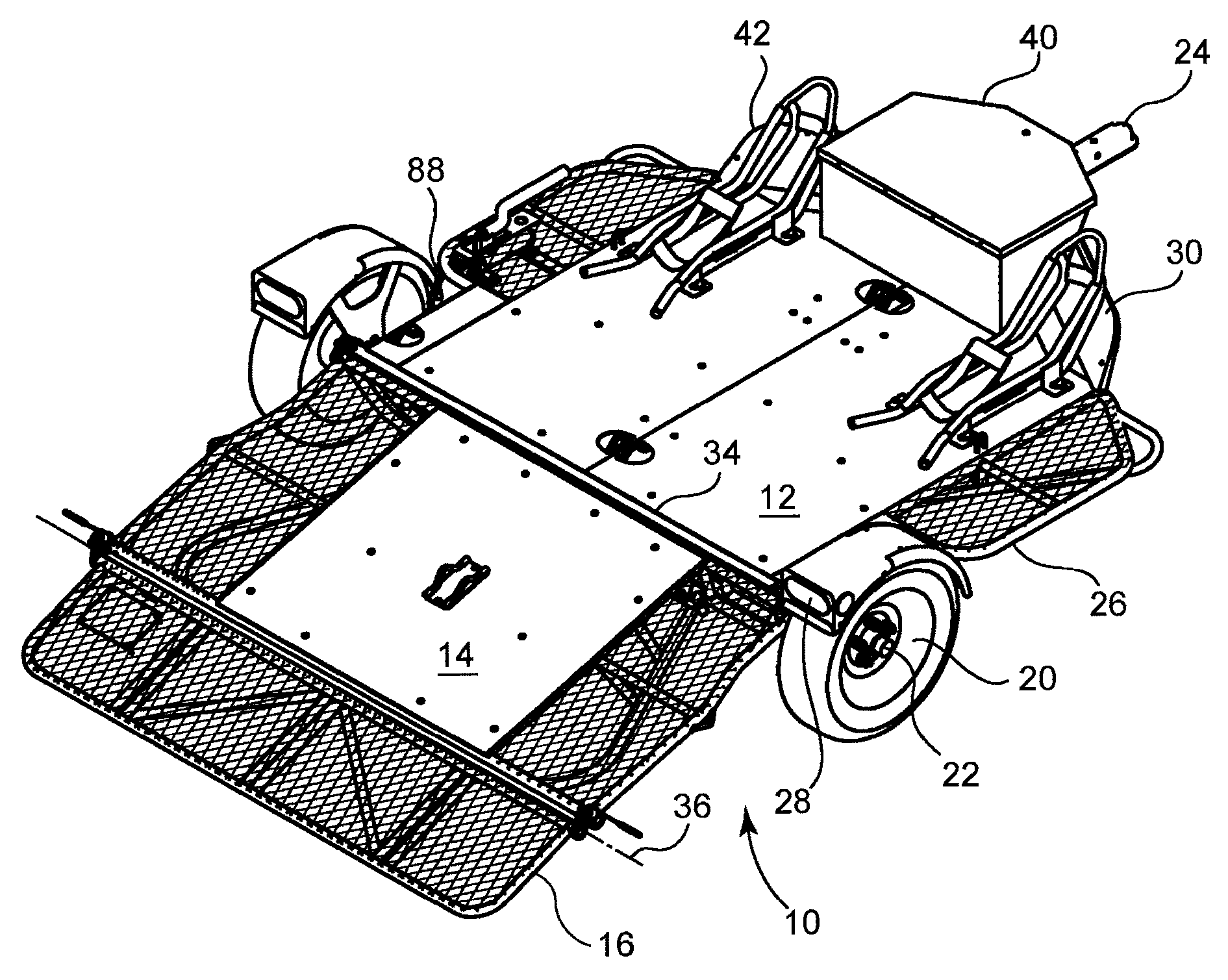 Drive-on multipurpose trailer configurable for semi-vertical storage