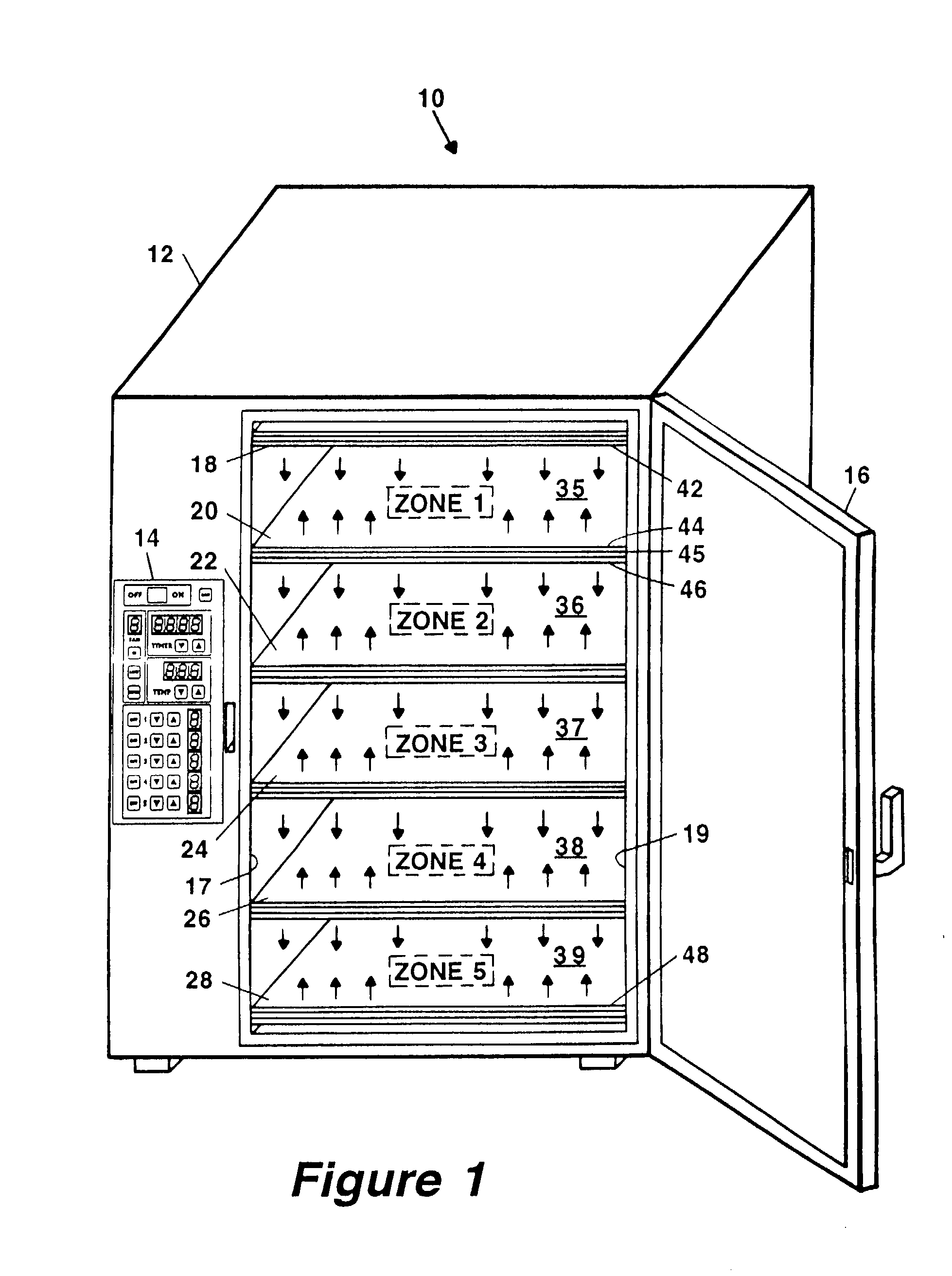 Multiple panel oven having individual controls for combined conductive and radiant heating panels