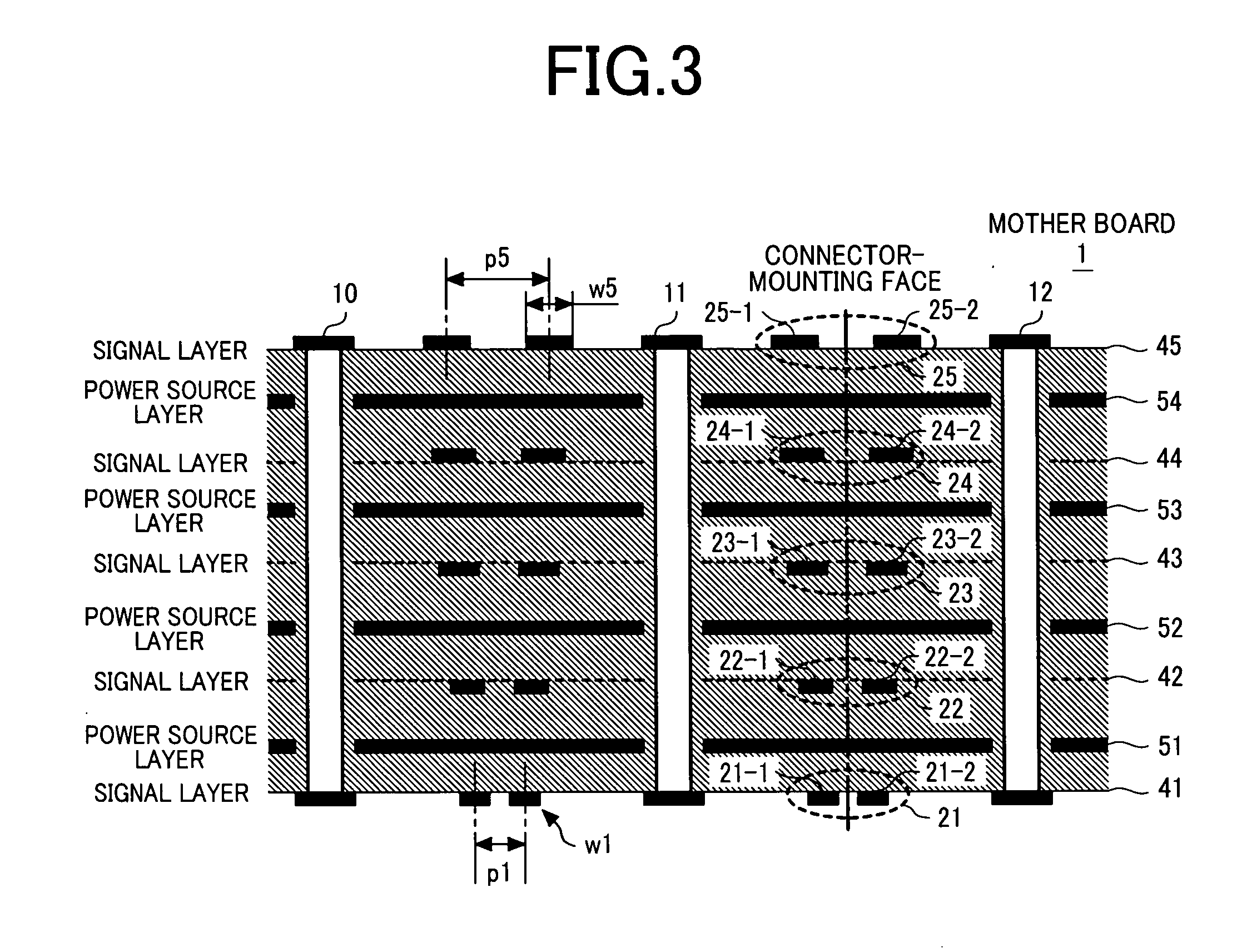 Multilayer printed circuit board for high-speed differential signal, communication apparatus, and data storage apparatus