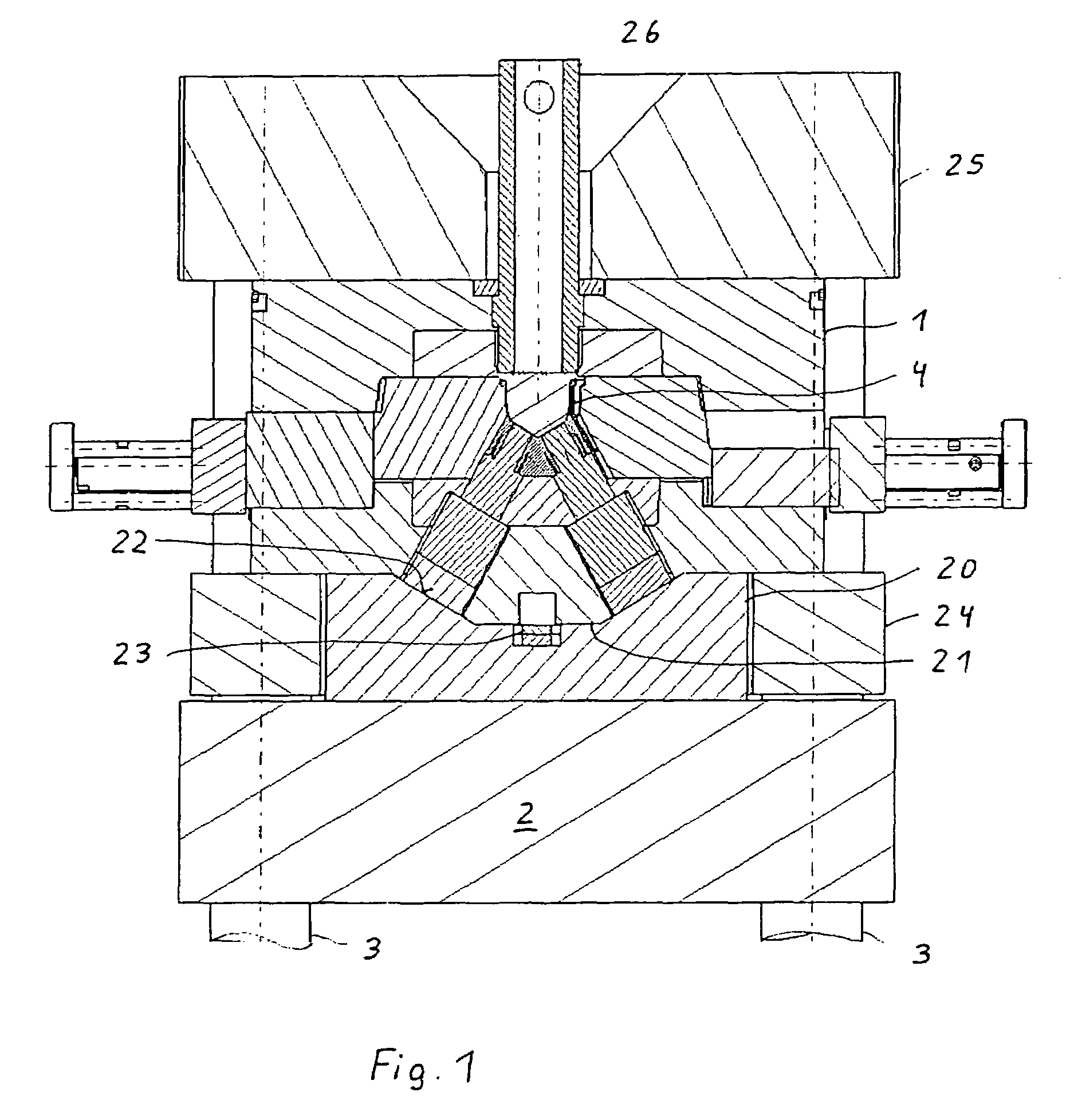 Injection-molding device for manufacturing V-engine blocks