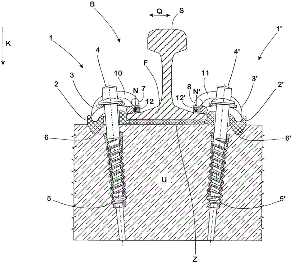 Resilient intermediate piece for clamping rail base