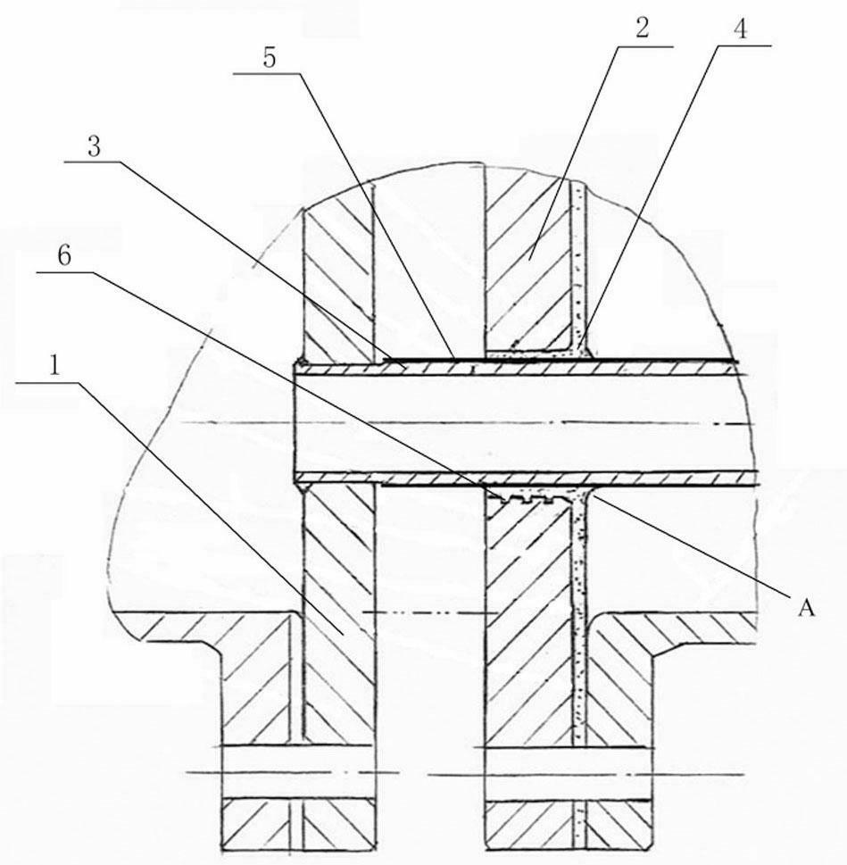 Compound connecting structure for tube plate and external glass lining tube