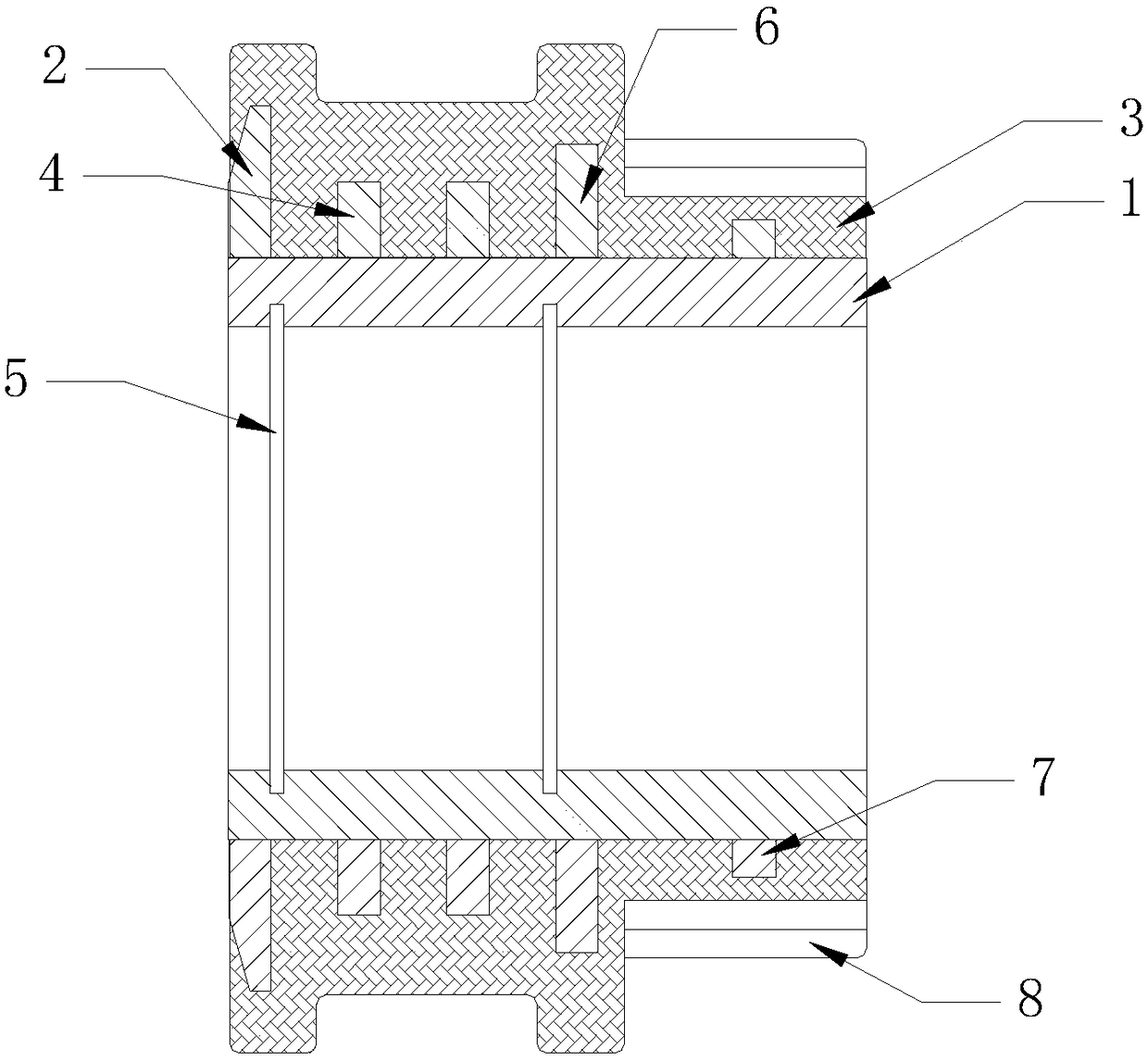 Walking wheel composite structure and driving walking wheel and driven walking wheel using same