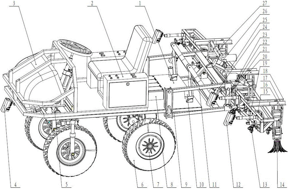 Weeding robot with both functions of targeted quantitative spraying and mechanical fixed point shoveling