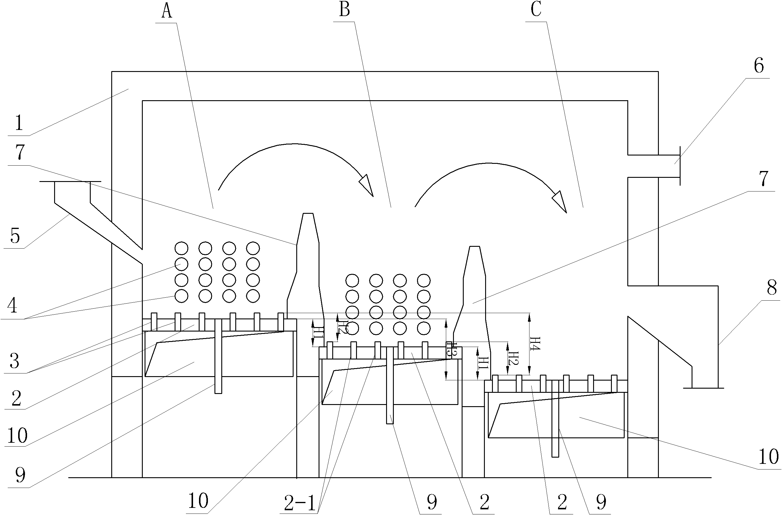 Stepped differential-velocity fluidized bed cooler