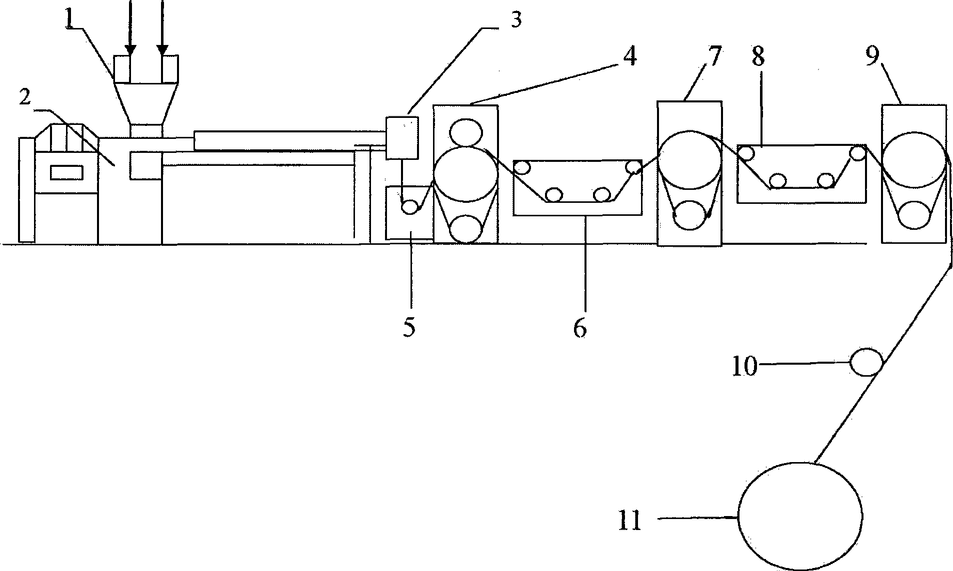 Method and apparatus for producing high strength, high modulus polyethylene filament by melt drawing