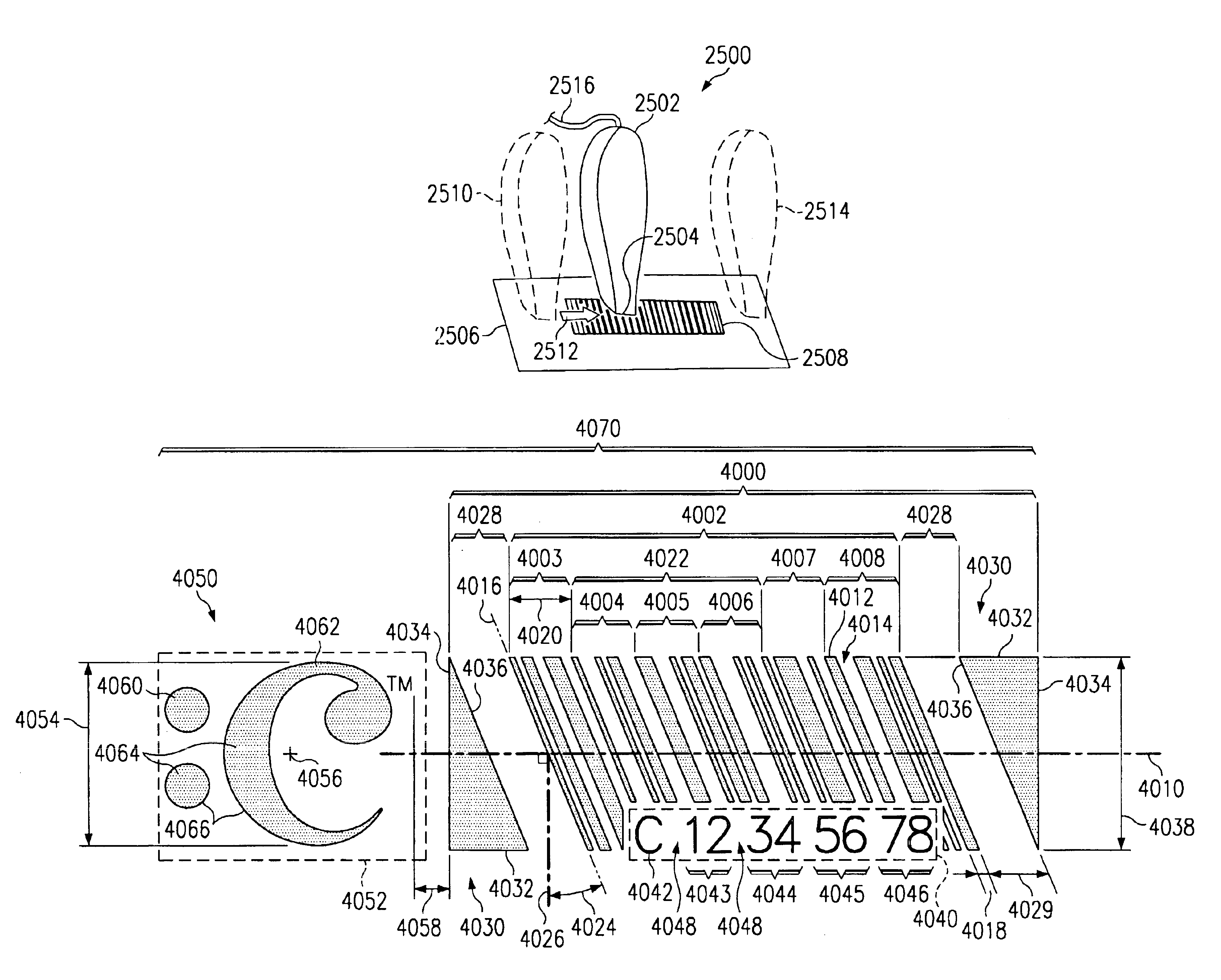 Aiming indicia for a bar code and method of use