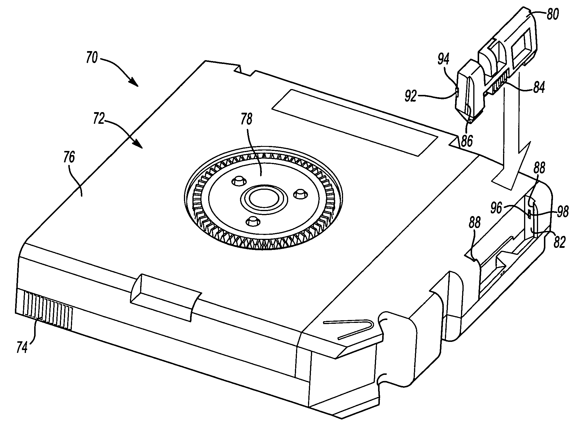 Data tape storage cartridge with removable panel mounted transponder