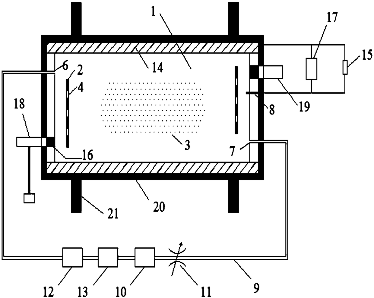 TDLAS (Tunable Diode Laser Absorption Spectroscopy) measuring air chamber device simulating operating conditions of internal combustion engine