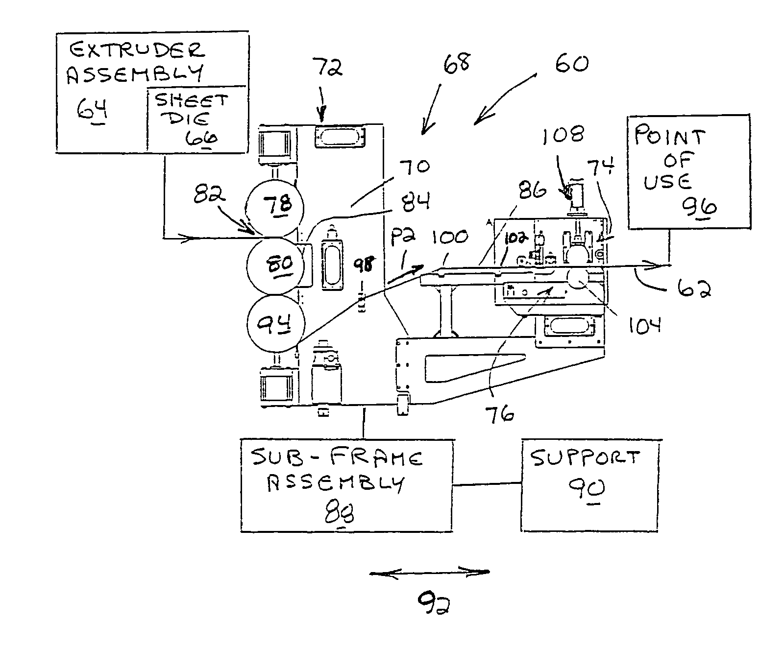 Sheet coating system on an apparatus for extrusion forming a sheet product