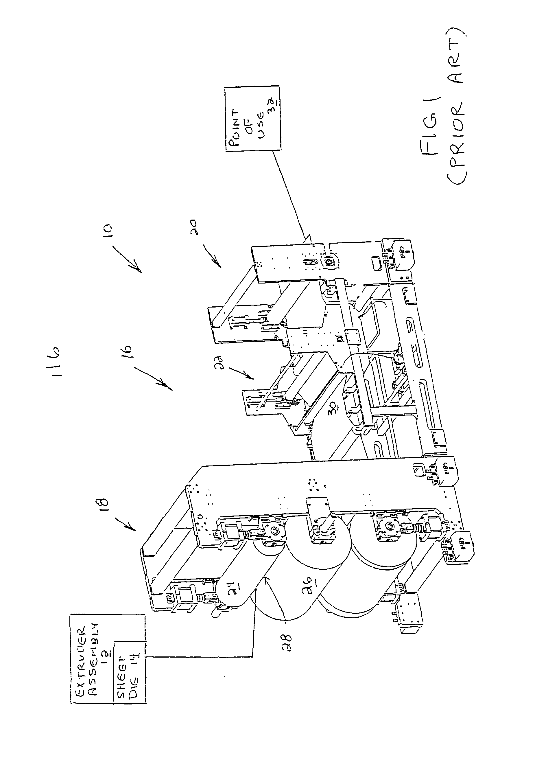 Sheet coating system on an apparatus for extrusion forming a sheet product