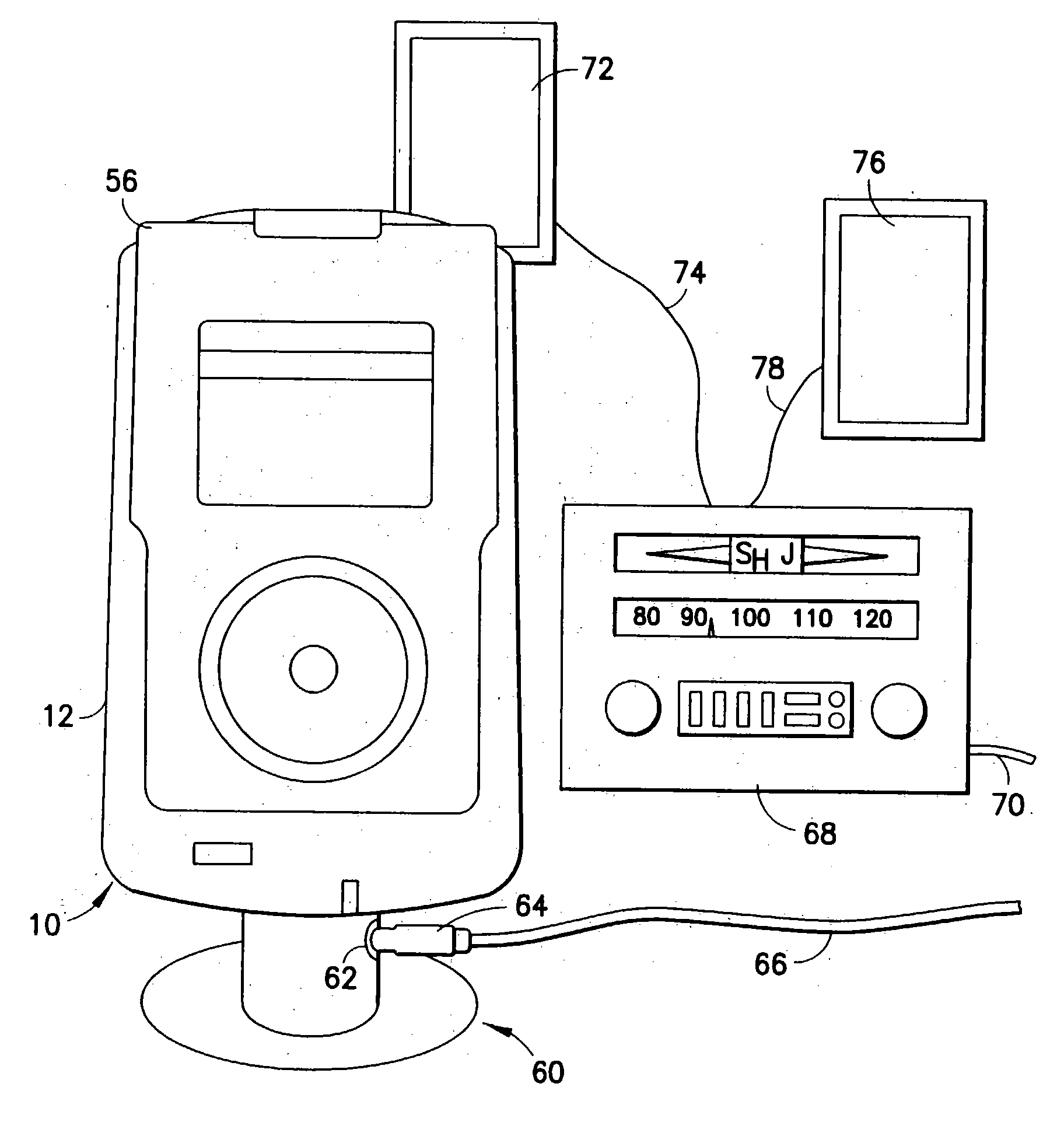 FM transmitter and power supply/charging assembly for MP3 player