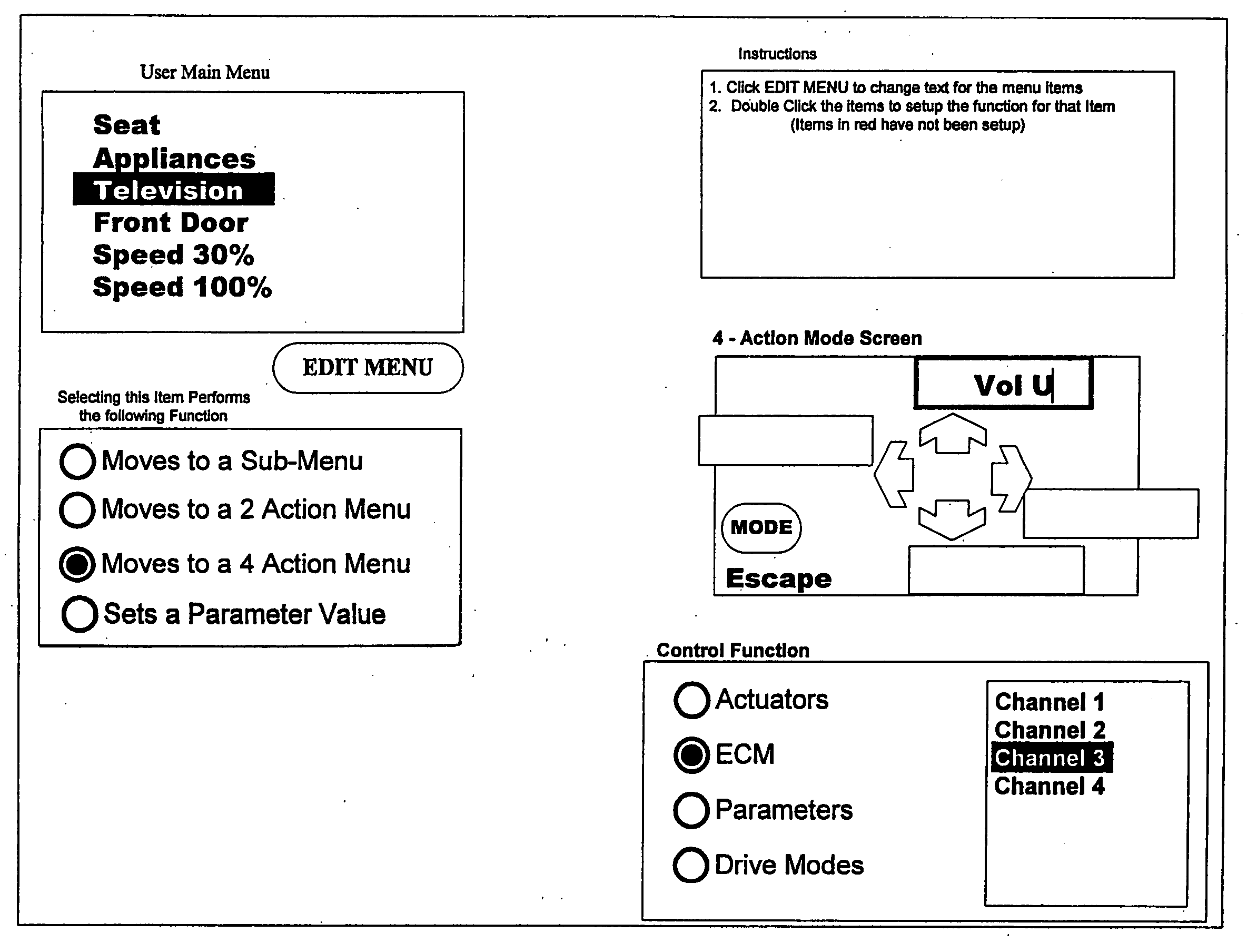 Control system with customizable menu structure for personal mobility vehicle