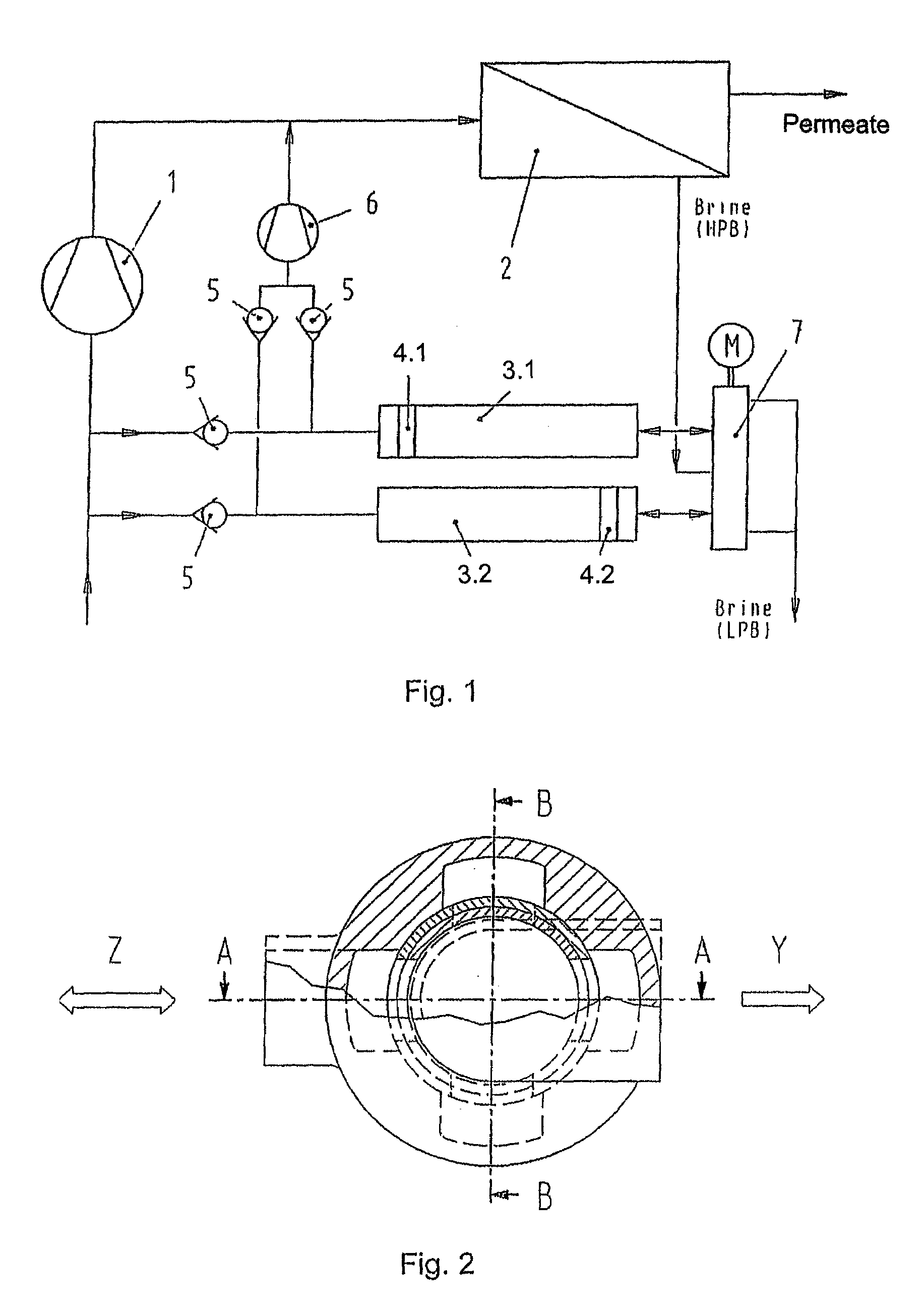 Valve unit for pressure exchanger installations