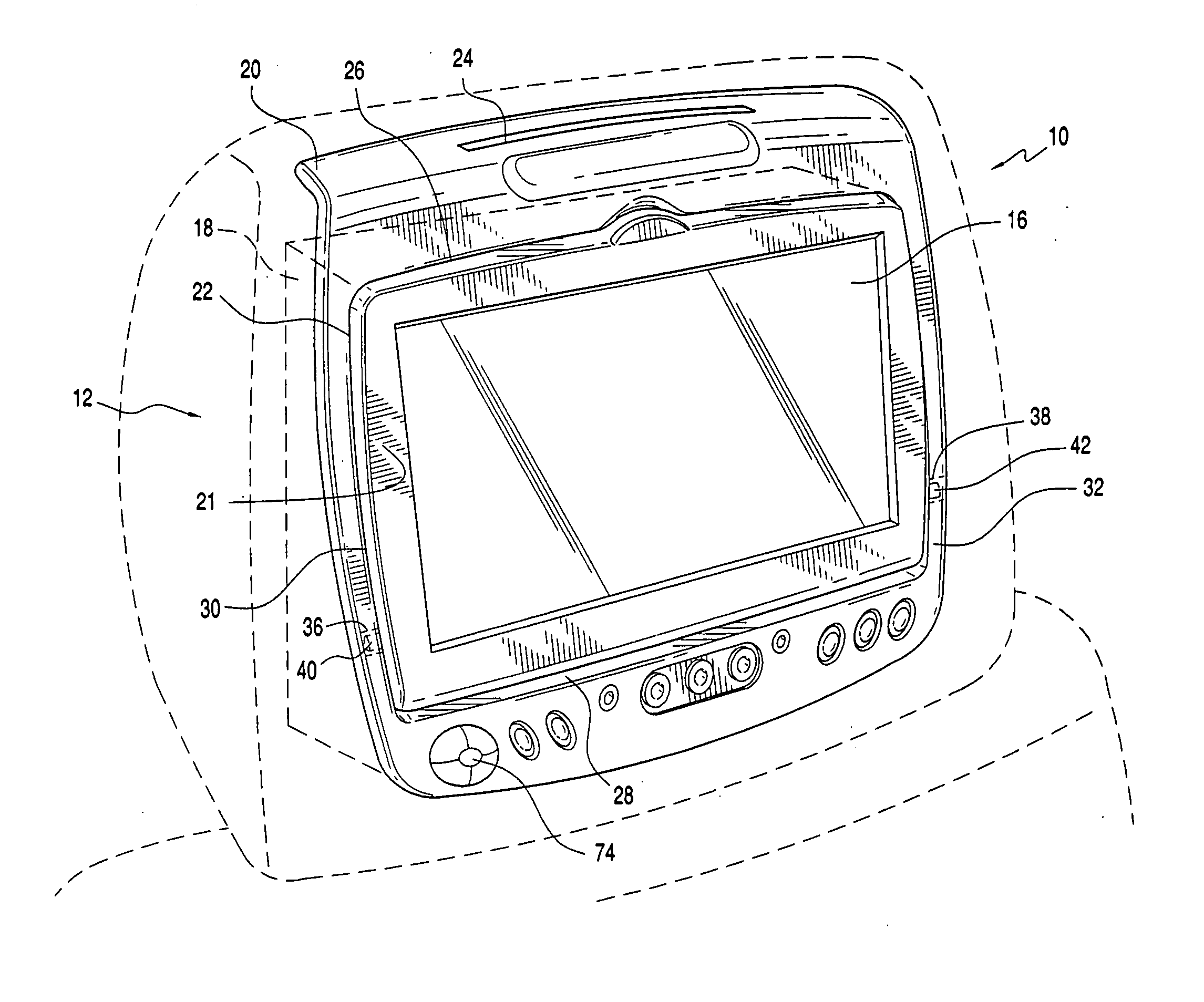 Headcrest mounted vehicle entertainment system with an integrated cooling system