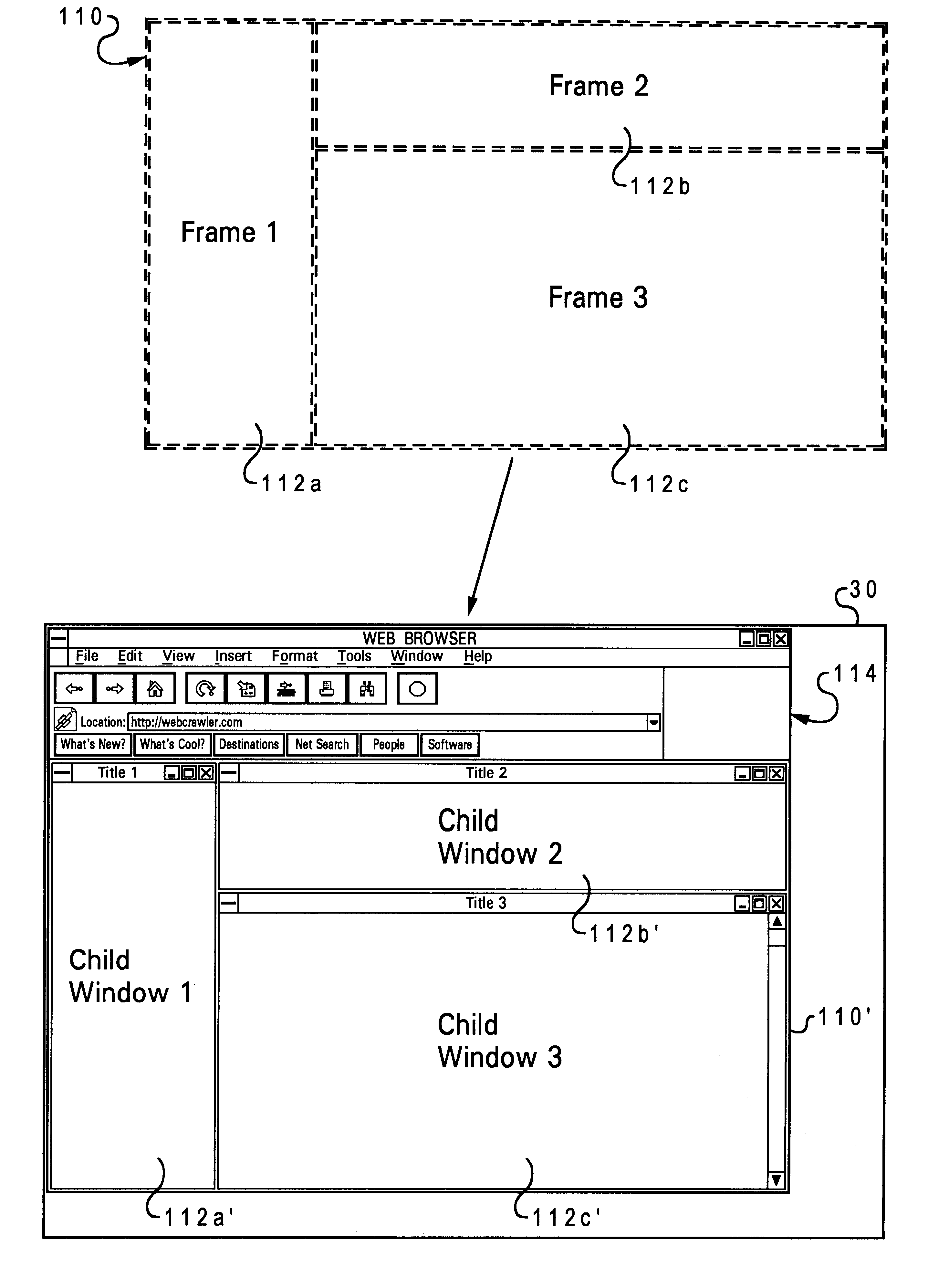 Display mechanism for HTML frames