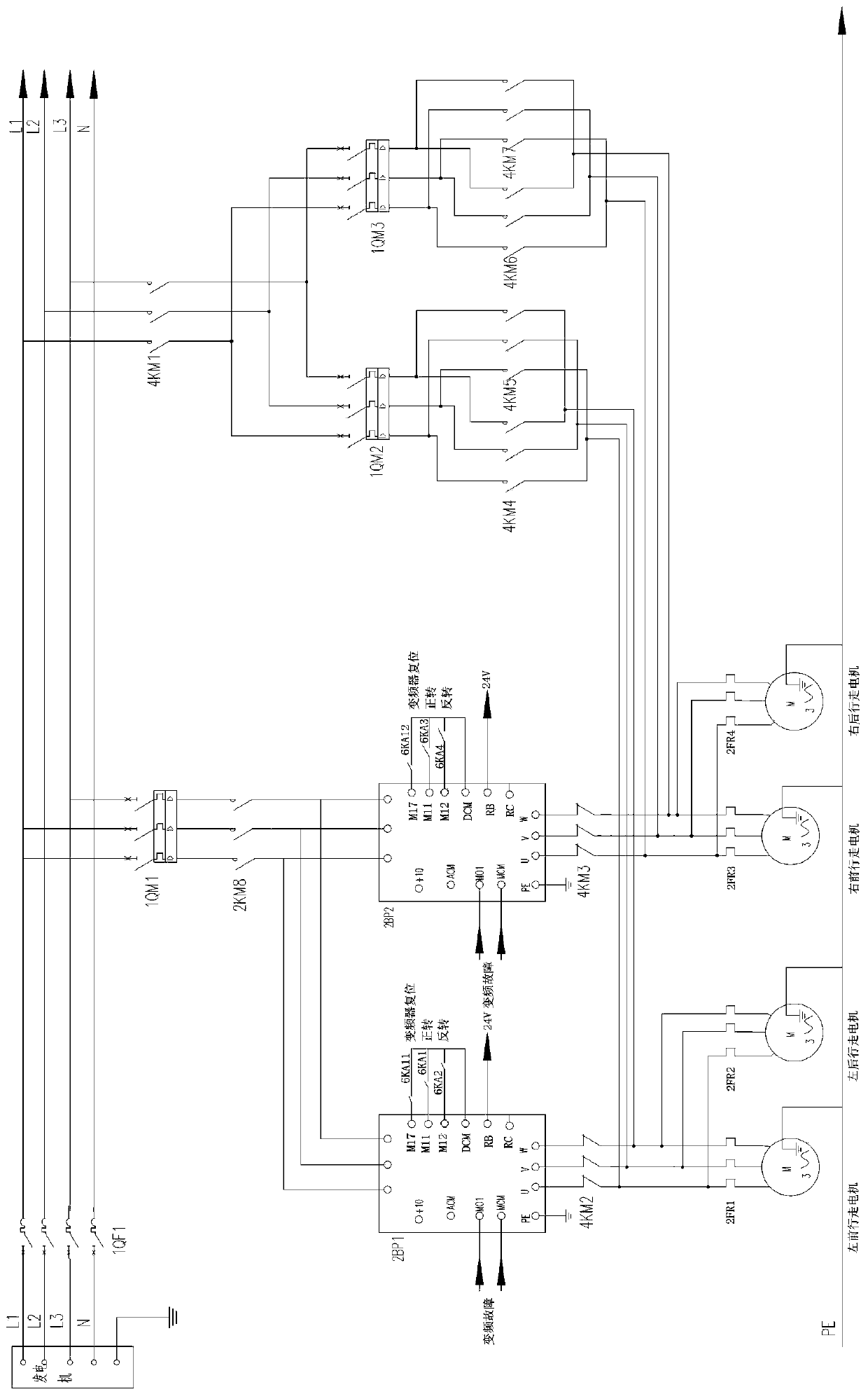 Variable-frequency-to-power-frequency control system and method for bridge maintenance vehicle