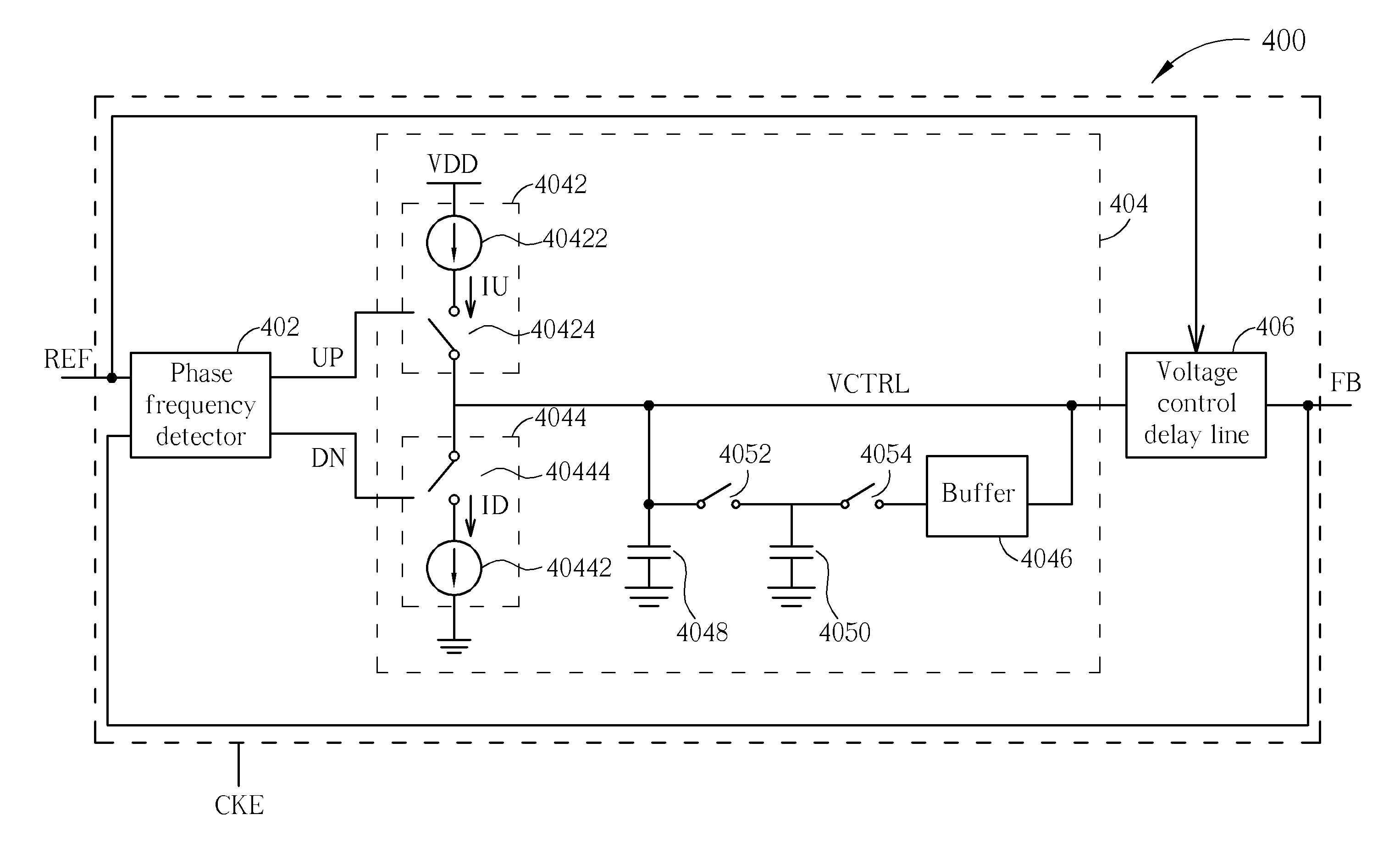 Delay lock loop with a charge pump, loop filter, and method of phase locking of a delay lock loop