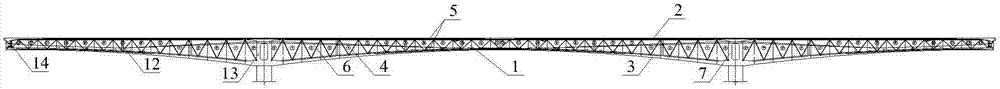 Steel pipe web prestress steel mixing combination main beam structure and construction method