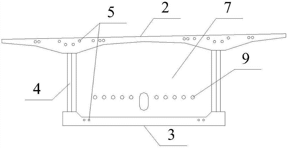 Steel pipe web prestress steel mixing combination main beam structure and construction method