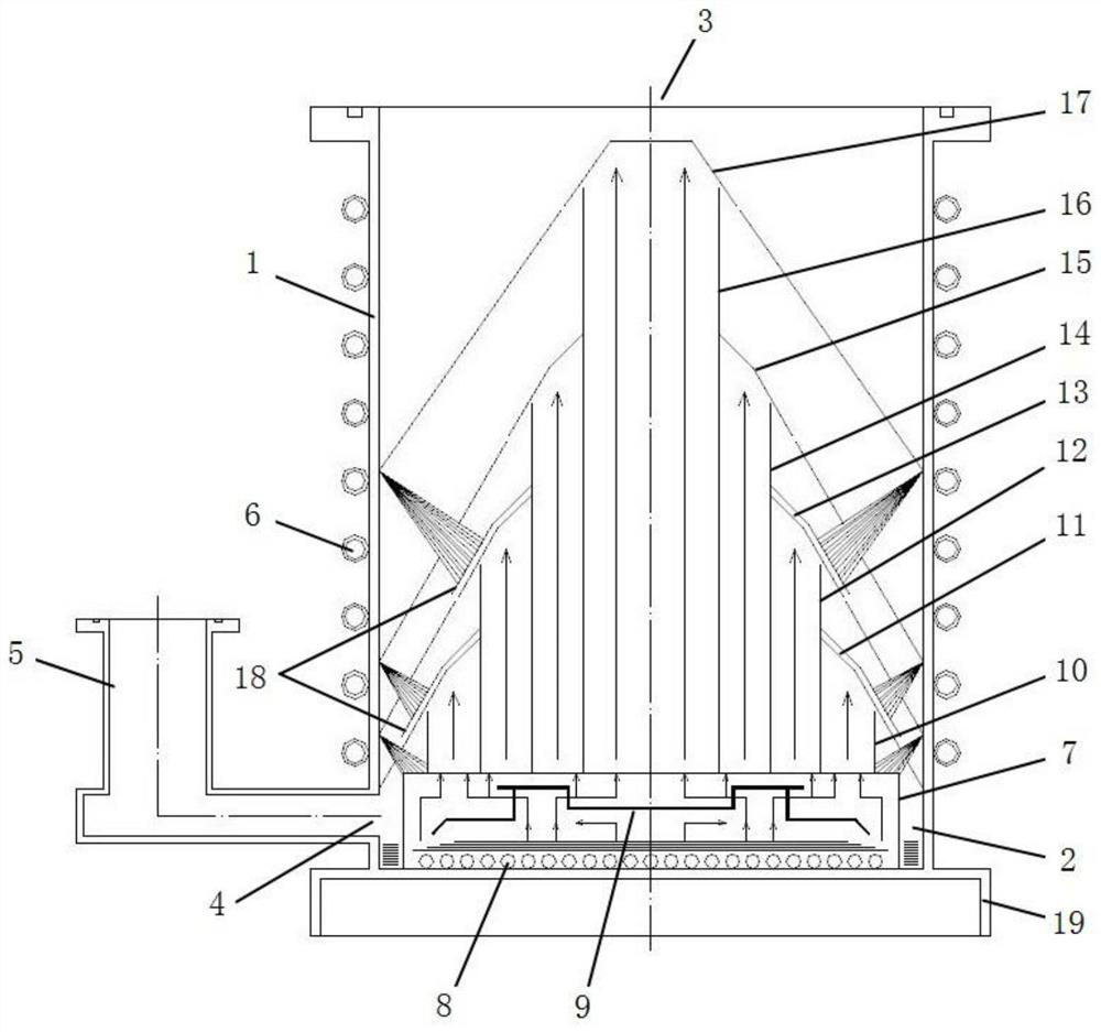 Four-stage fractional distillation type oil diffusion pump with flow distribution plate