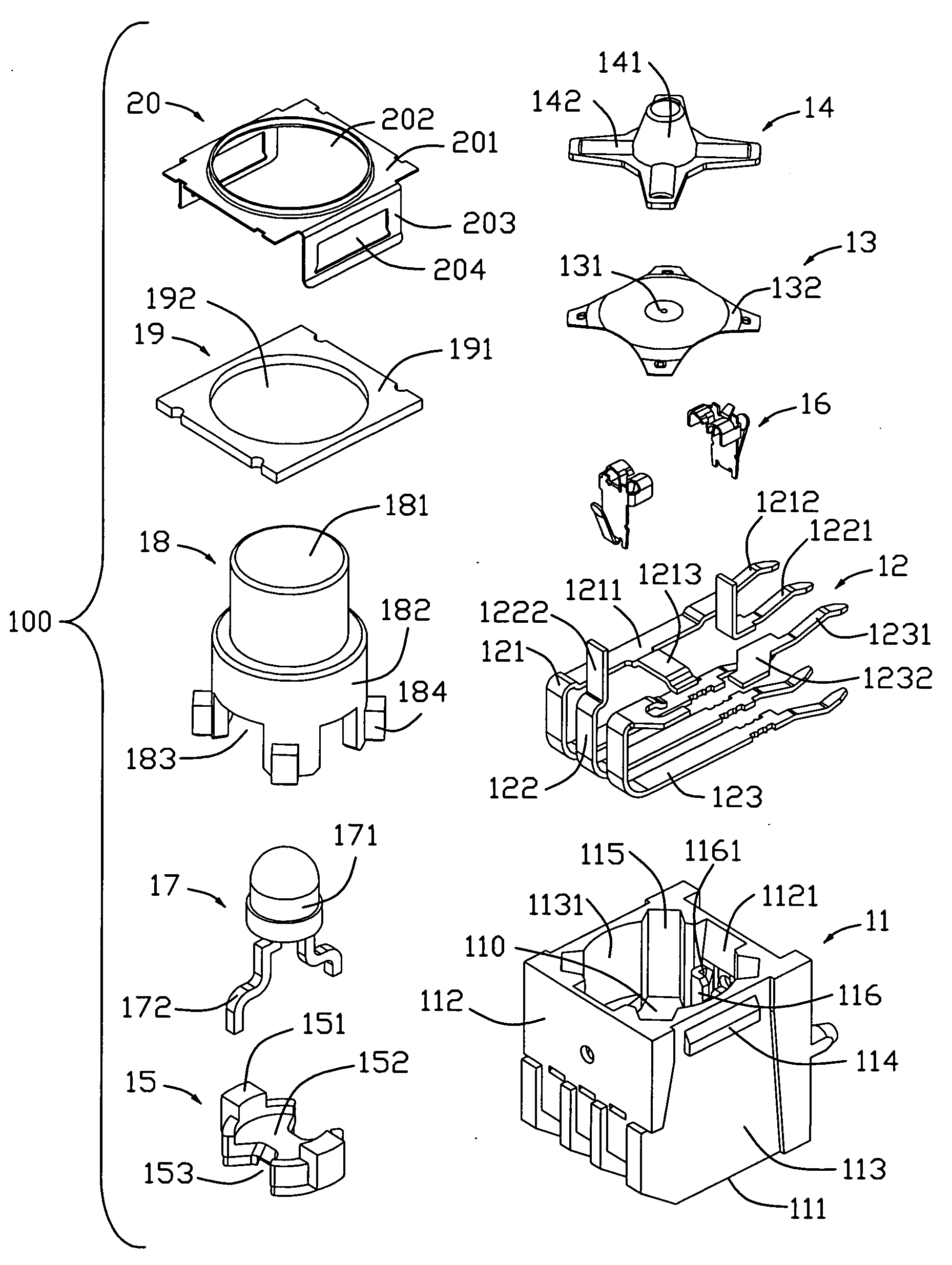 Switch with electrical member supported in elastic folded contact