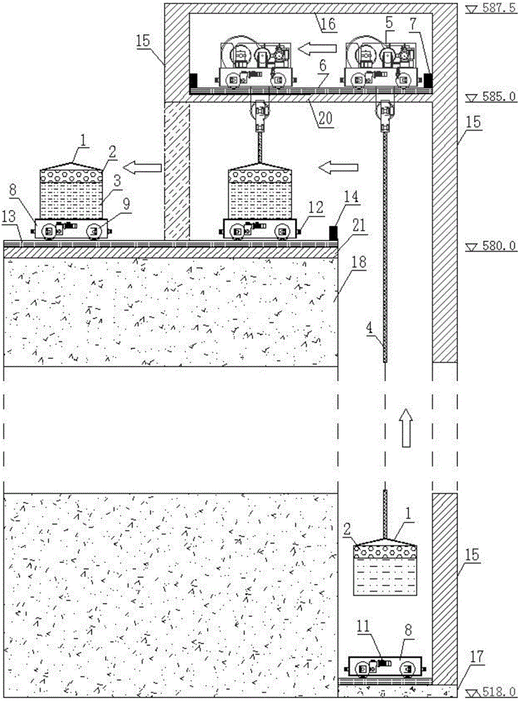 Vertical lifting and horizontal transferring system for fish collection box