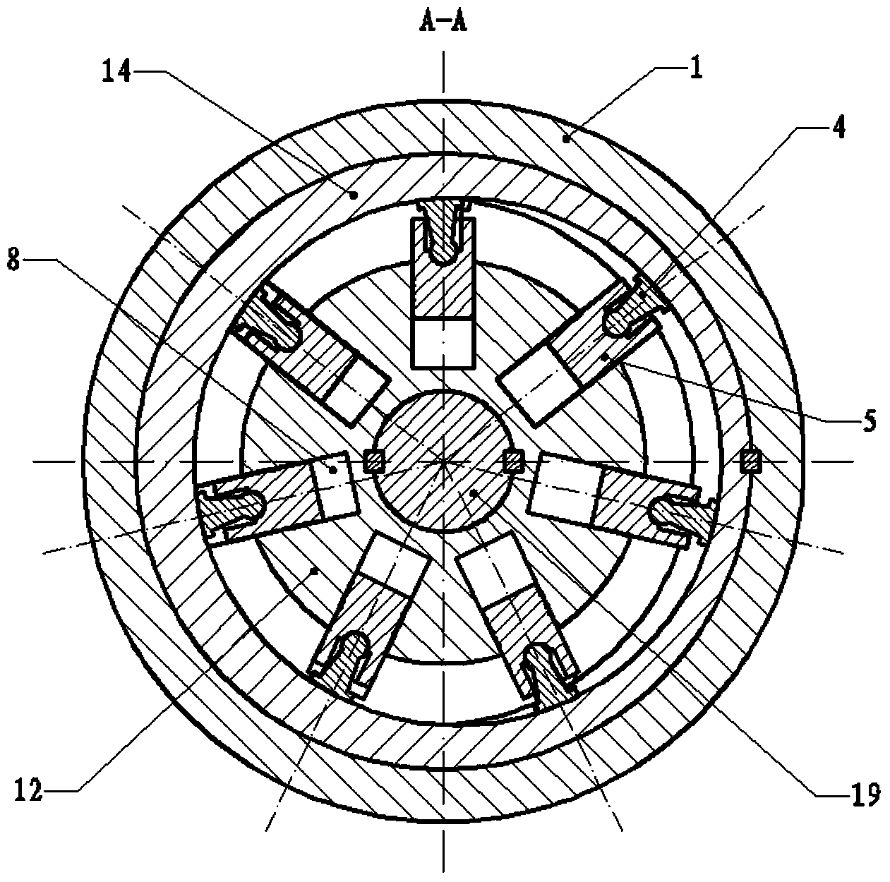 Non-axial force biserial radial piston pump distributing oil on end surface