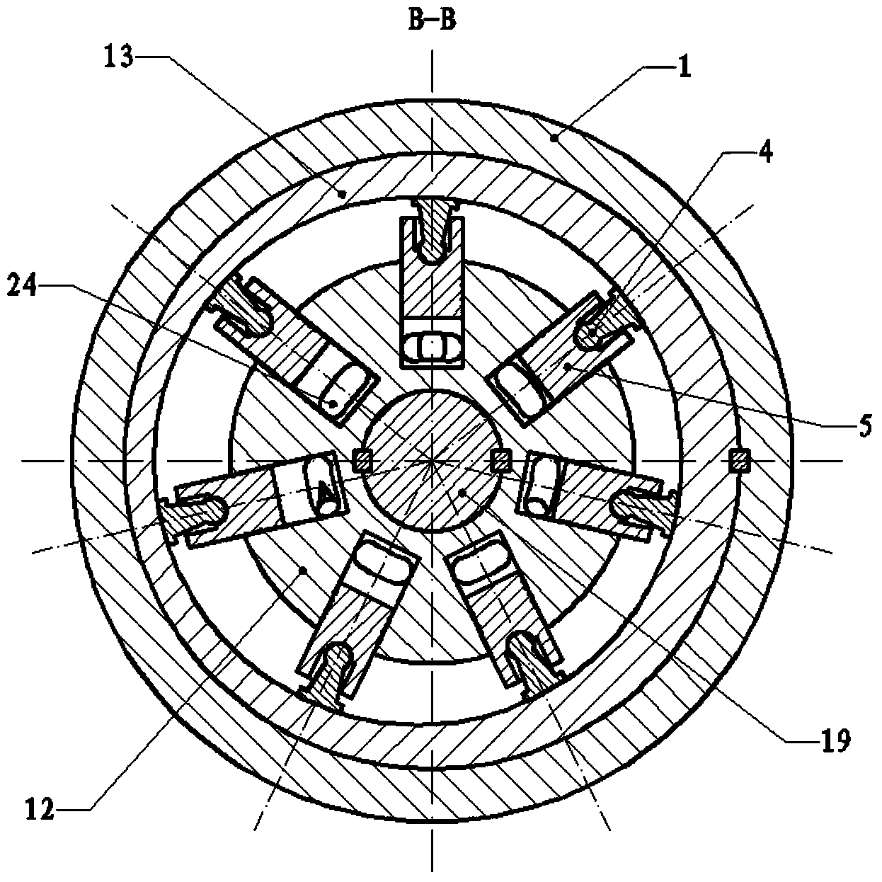 Non-axial force biserial radial piston pump distributing oil on end surface