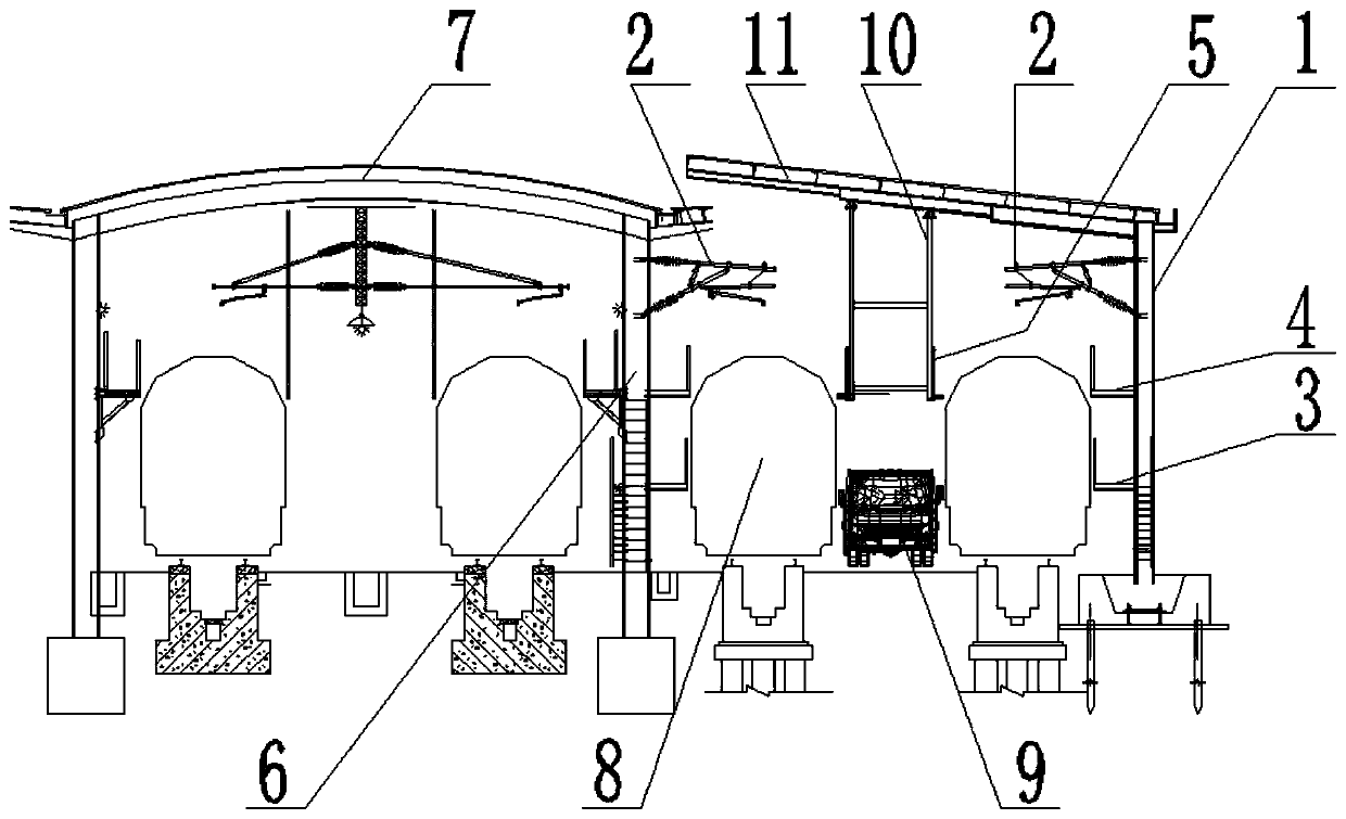 Overhanging type power concentrated motor train unit head train overhauling operation platform