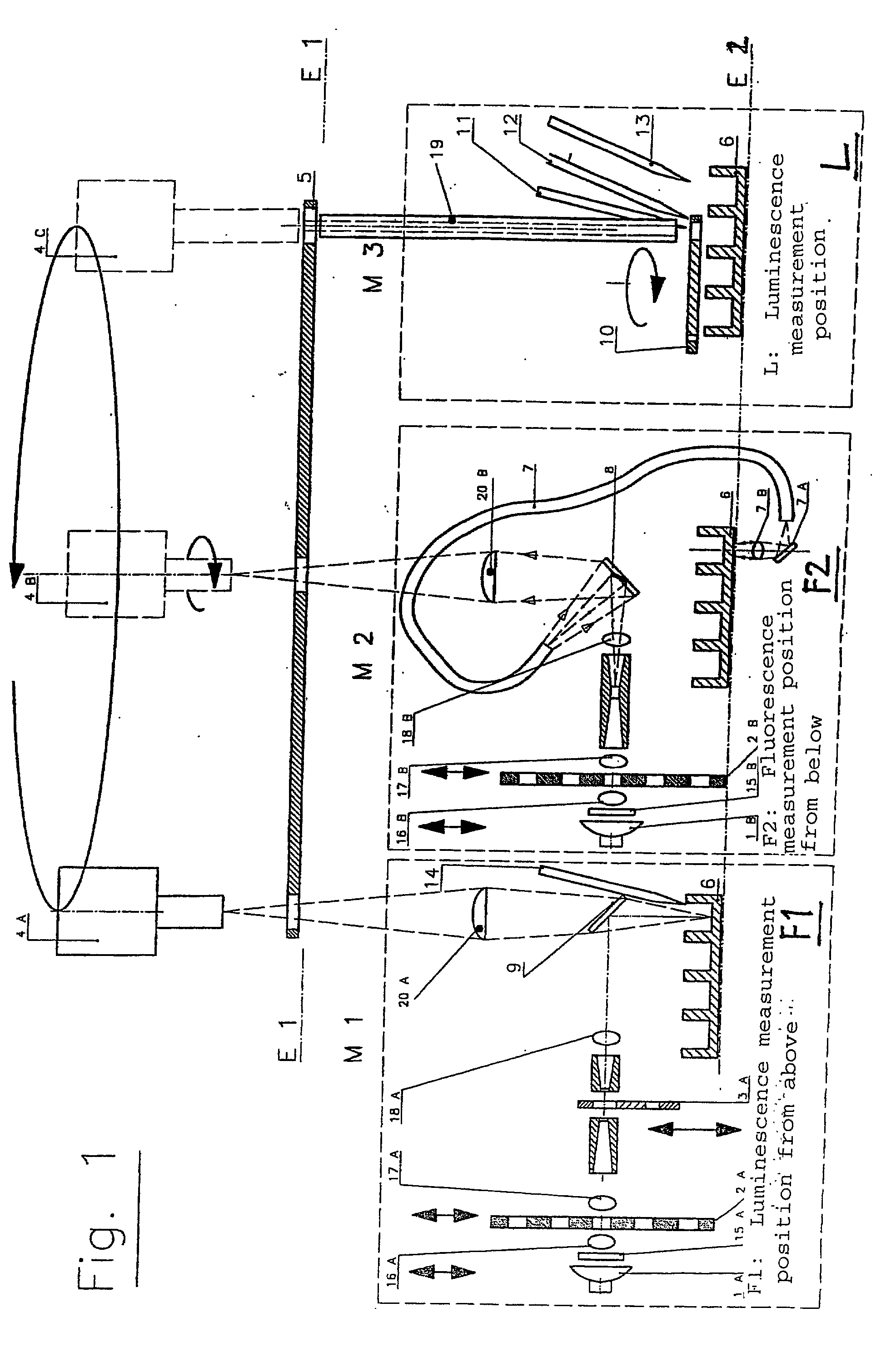 Apparatus for measuring in particular luminescent and/or fluorescent radiation