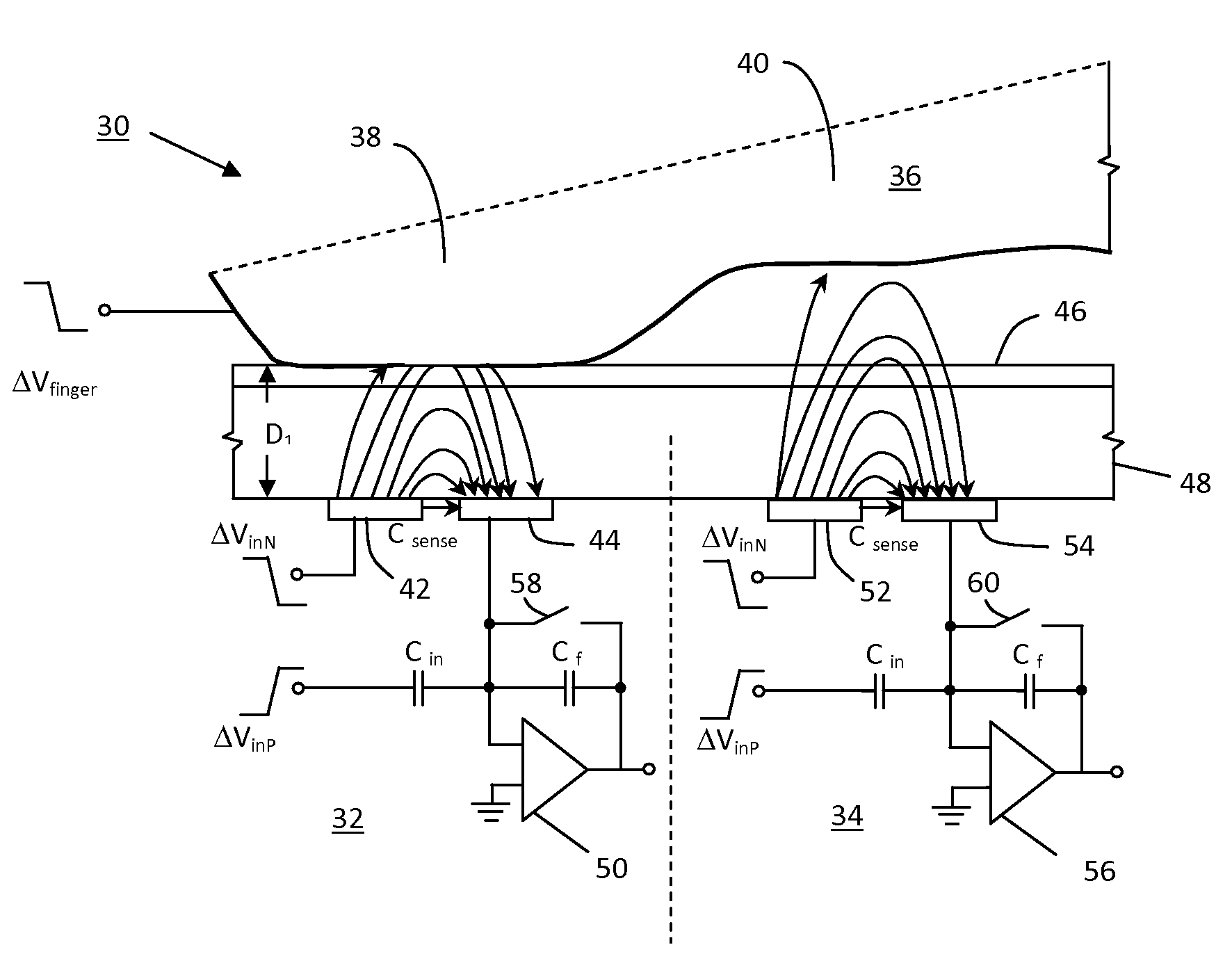 Pixel sensing circuit with common mode cancellation