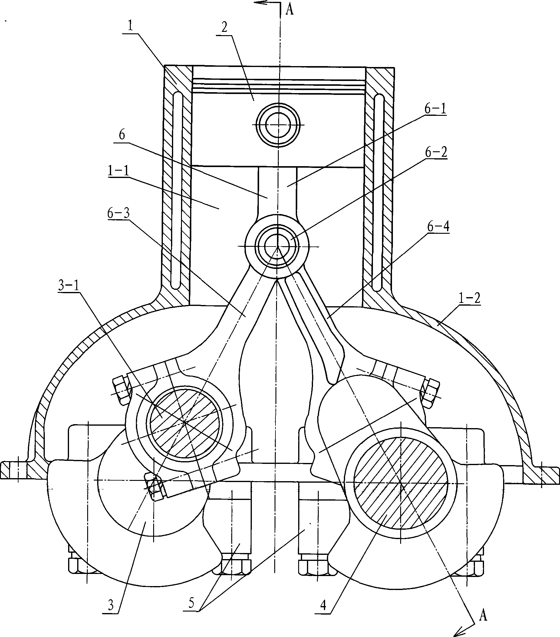 Gas cylinder link mechanism used for piston type internal combustion engine or gas compressor