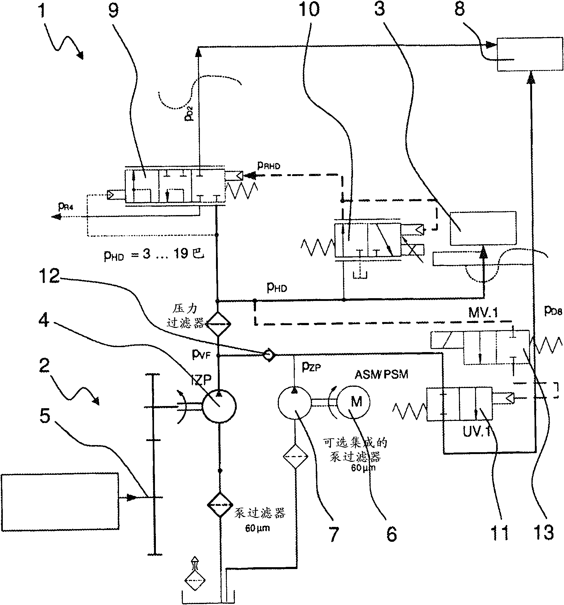 Hydraulic system of a transmission unit, comprising a main transmission pump and an auxiliary pump