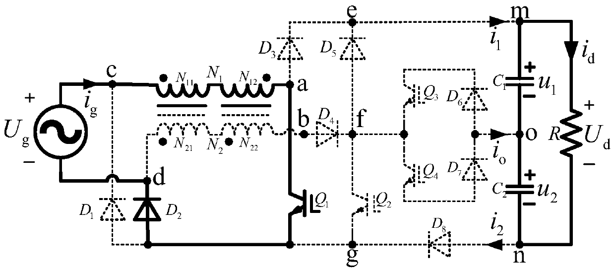 Single-phase double-boosting bridgeless five-level rectifier based on bidirectional tube plug-in type structure