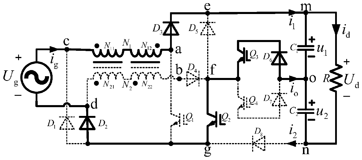 Single-phase double-boosting bridgeless five-level rectifier based on bidirectional tube plug-in type structure