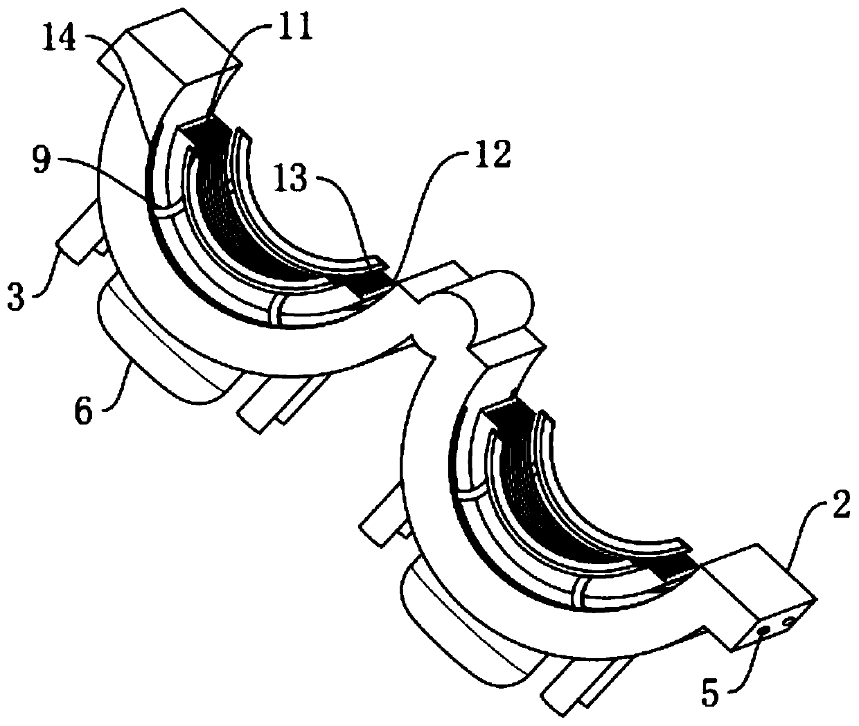 Positioning protection structure for tail row corrugated pipe