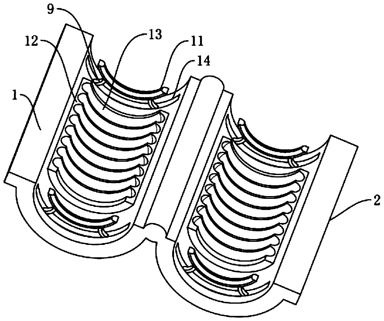 Positioning protection structure for tail row corrugated pipe