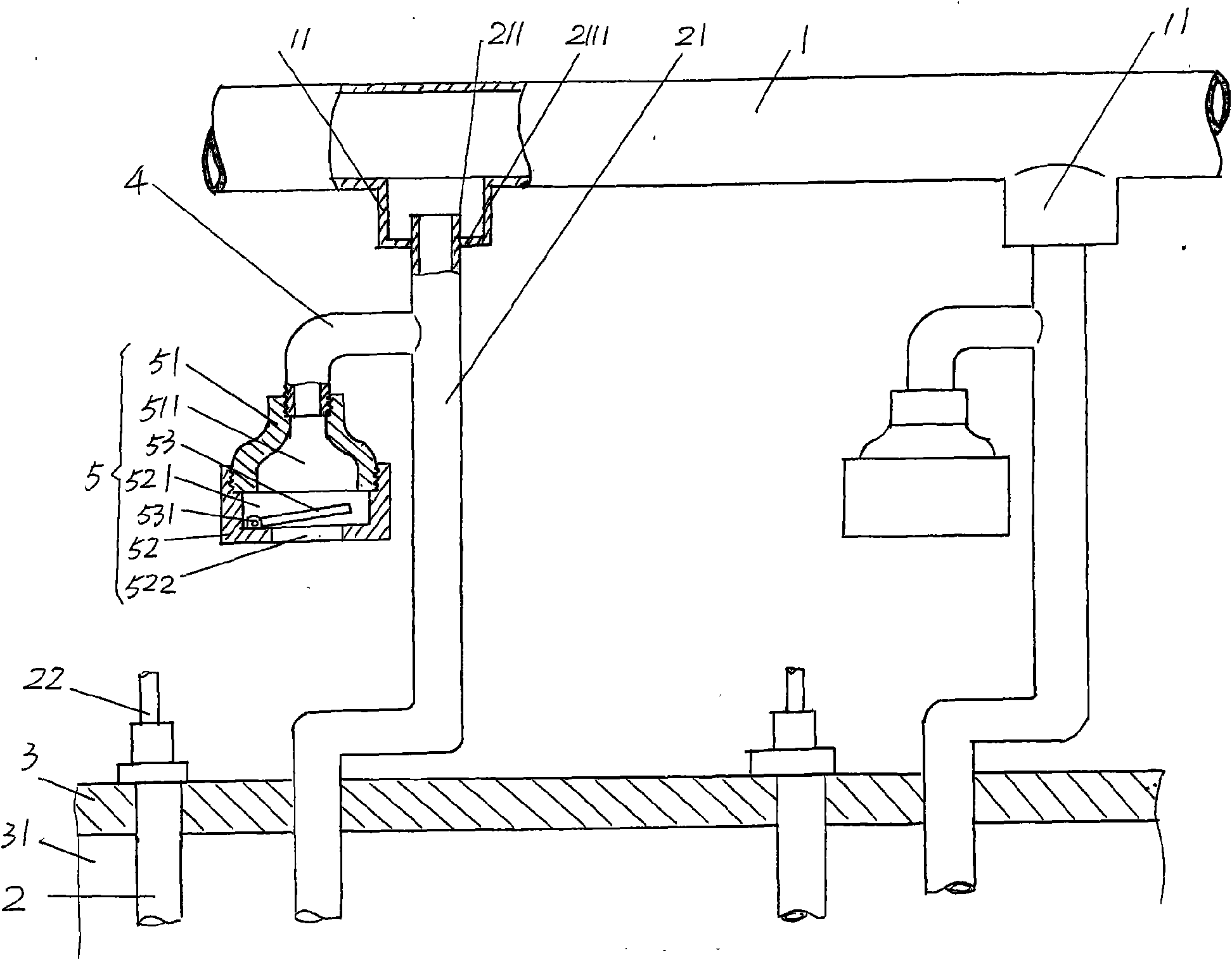 Pressure adjusting device for radiation pipe of heating furnace in production of hot galvanized plates