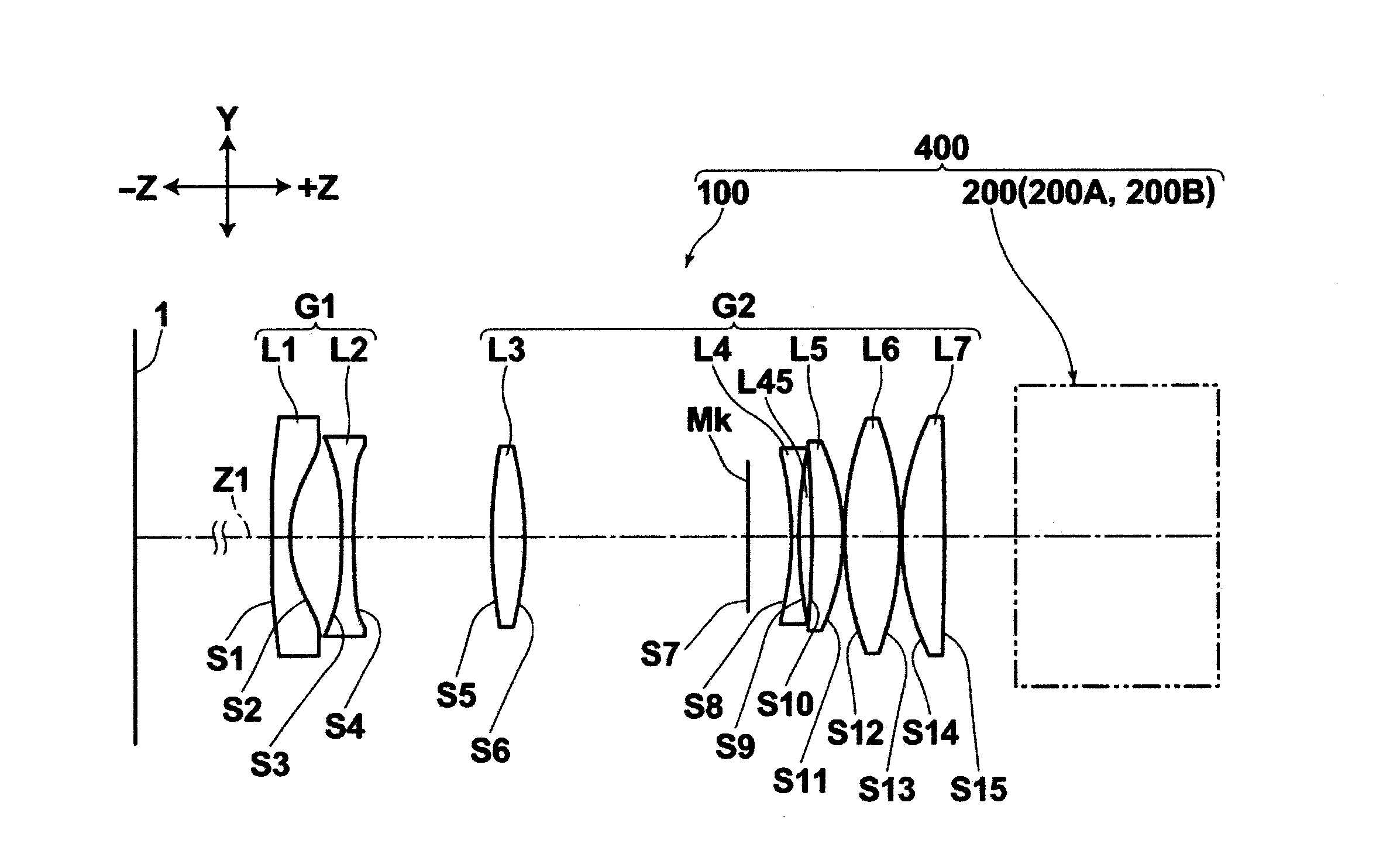 Lens for projection and projection-type display apparatus