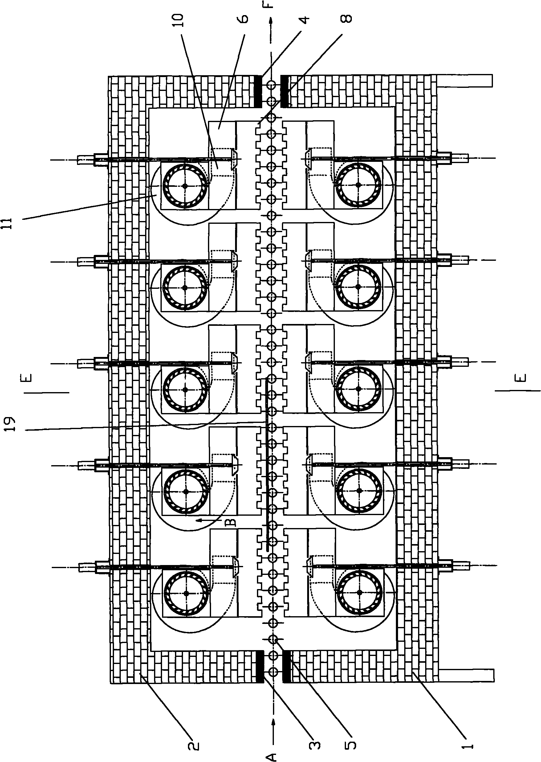 Method for setting high temperature gas spout in convection type glass plate heating furnace and application thereof