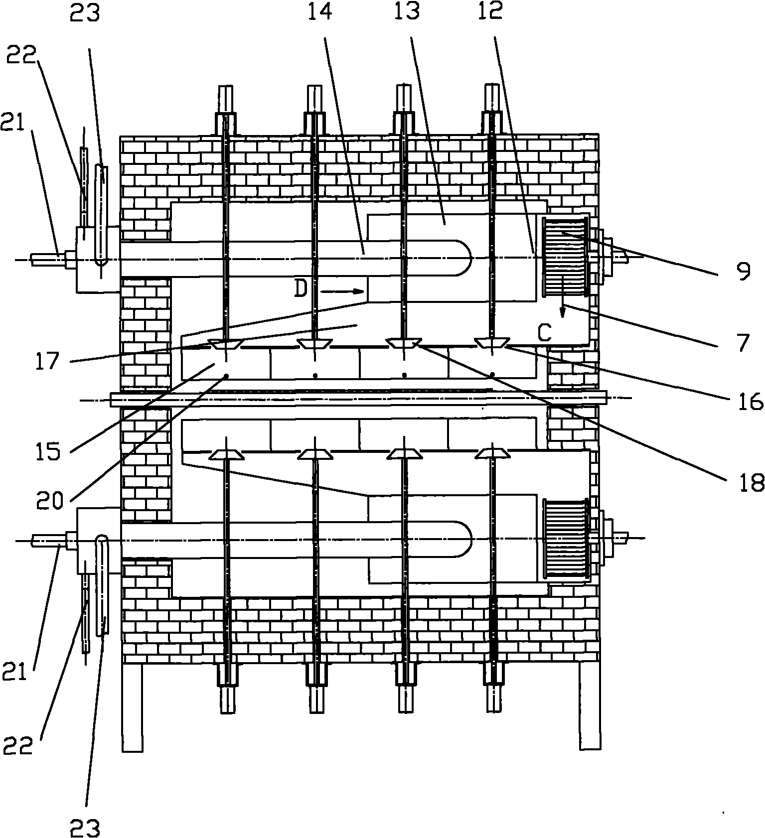 Method for setting high temperature gas spout in convection type glass plate heating furnace and application thereof