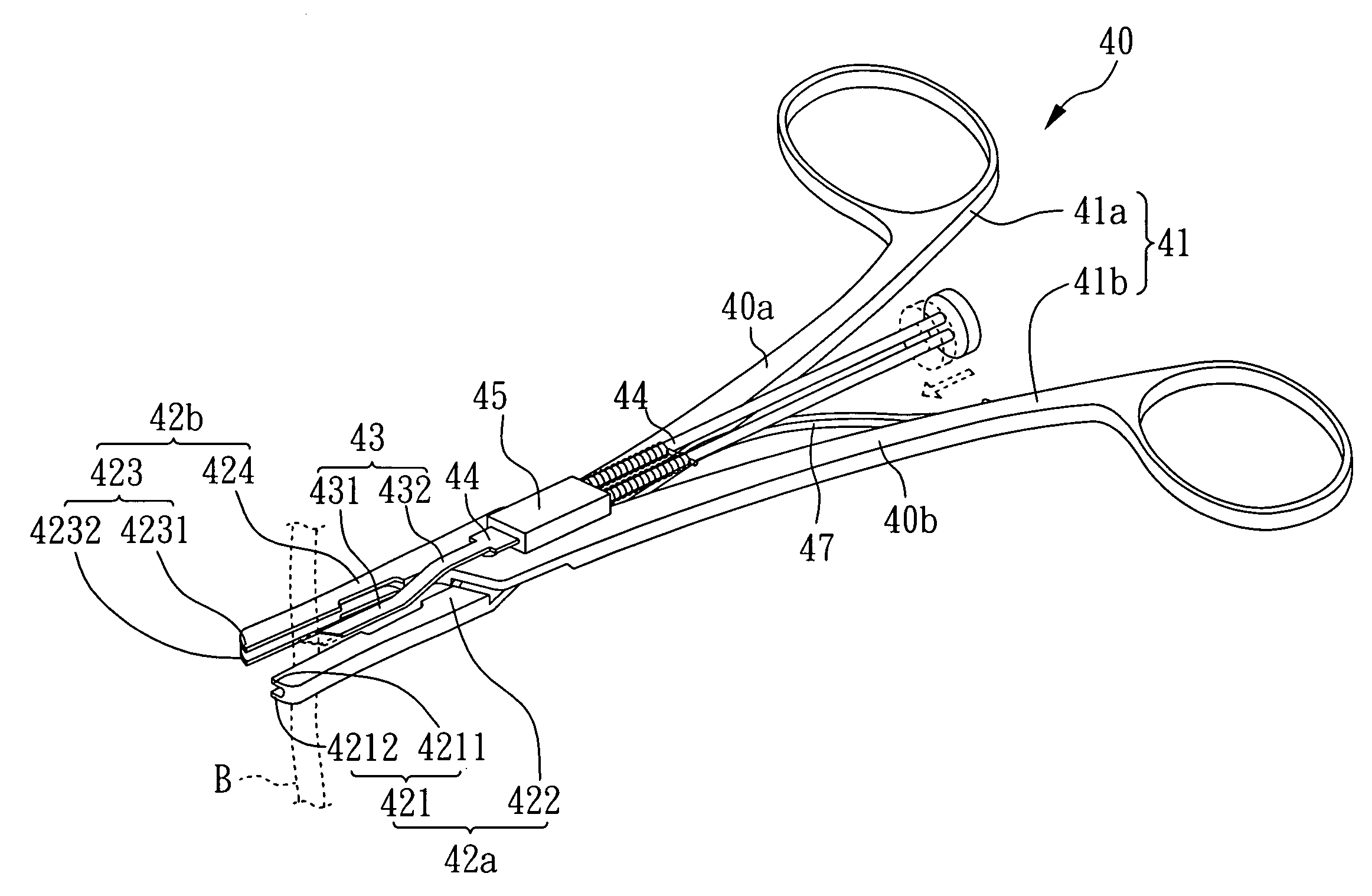 Integrated double clips applier with division device for clamping clips